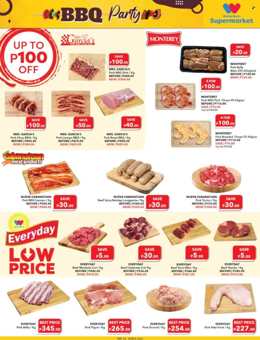 thumbnail - Walter Mart offer  - 26.5.2023 - 8.6.2023 - Sales products - roast, beef ribs, ribs, pork belly, pork chops, pork meat, pork roast. Page 2.