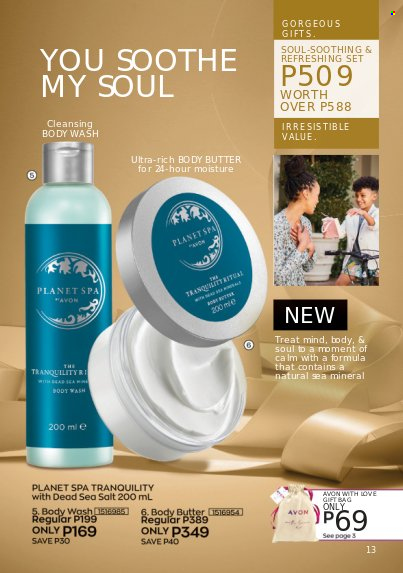 thumbnail - Avon offer  - 1.6.2023 - 30.6.2023 - Sales products - body wash, Planet Spa, Avon, body butter. Page 13.
