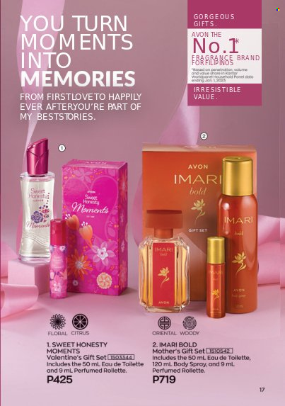 thumbnail - Avon offer  - 1.6.2023 - 30.6.2023 - Sales products - Avon, body spray, eau de toilette, Imari, gift set. Page 17.
