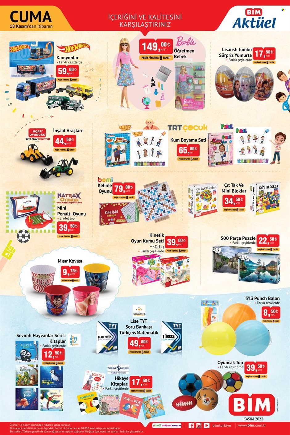 thumbnail - BİM aktüel ürünler, broşür  - 11.18.2022 - 11.28.2022 - Satıştaki ürünler - kek, balık, yumurta, oyuncak, puzzle, Hot Wheels, Barbie. Sayfa 3.