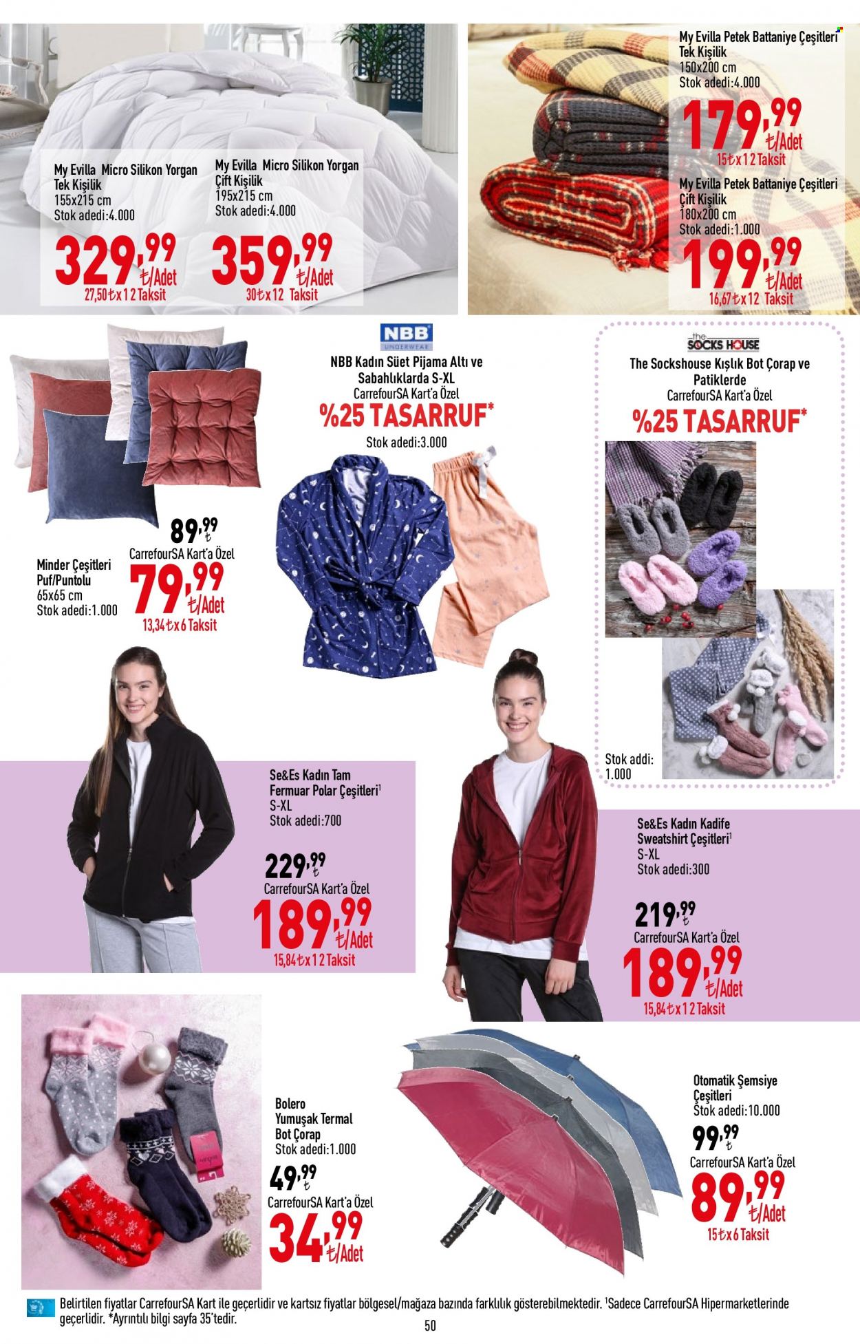thumbnail - Carrefour aktüel ürünler, broşür  - 11.17.2022 - 11.30.2022 - Satıştaki ürünler - bot, sweatshirt, pijama, pijama altı, Bolero, çorap, şemsiye. Sayfa 50.