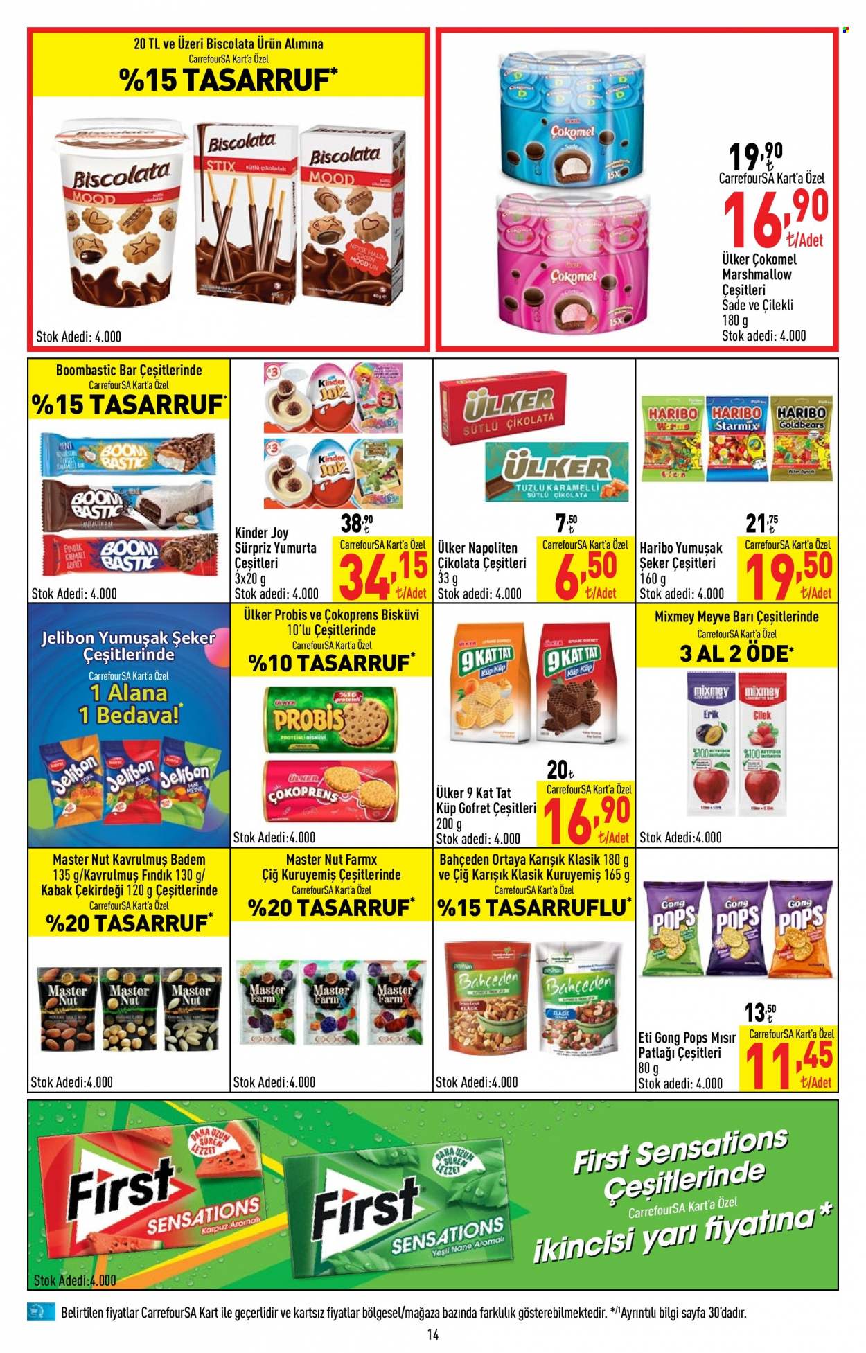thumbnail - Carrefour aktüel ürünler, broşür  - 12.1.2022 - 12.14.2022 - Satıştaki ürünler - Kinder, çikolata, Ülker, bisküvi, gofret, şeker. Sayfa 14.