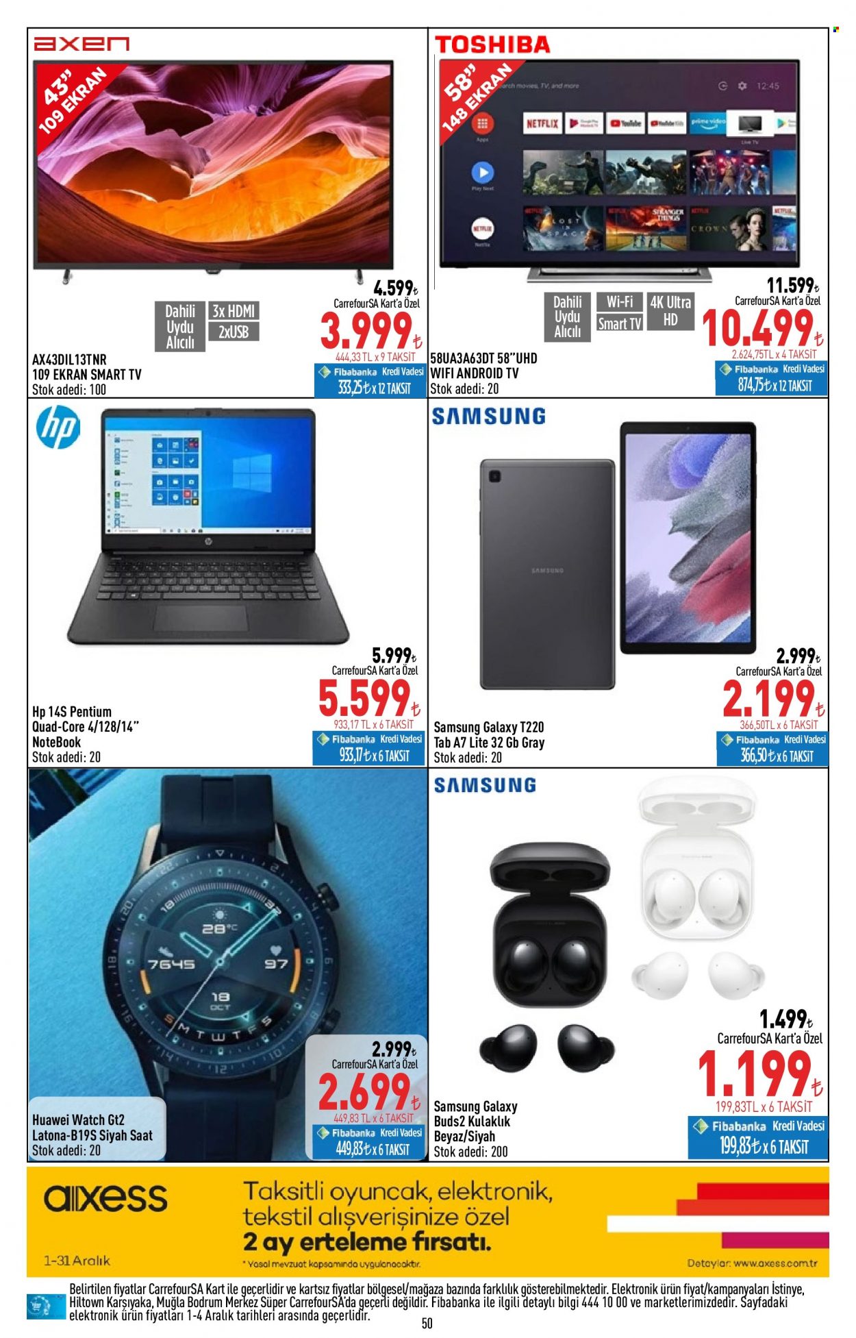 thumbnail - Carrefour aktüel ürünler, broşür  - 12.1.2022 - 12.14.2022 - Satıştaki ürünler - Huawei, Samsung, Smart TV, saat. Sayfa 50.