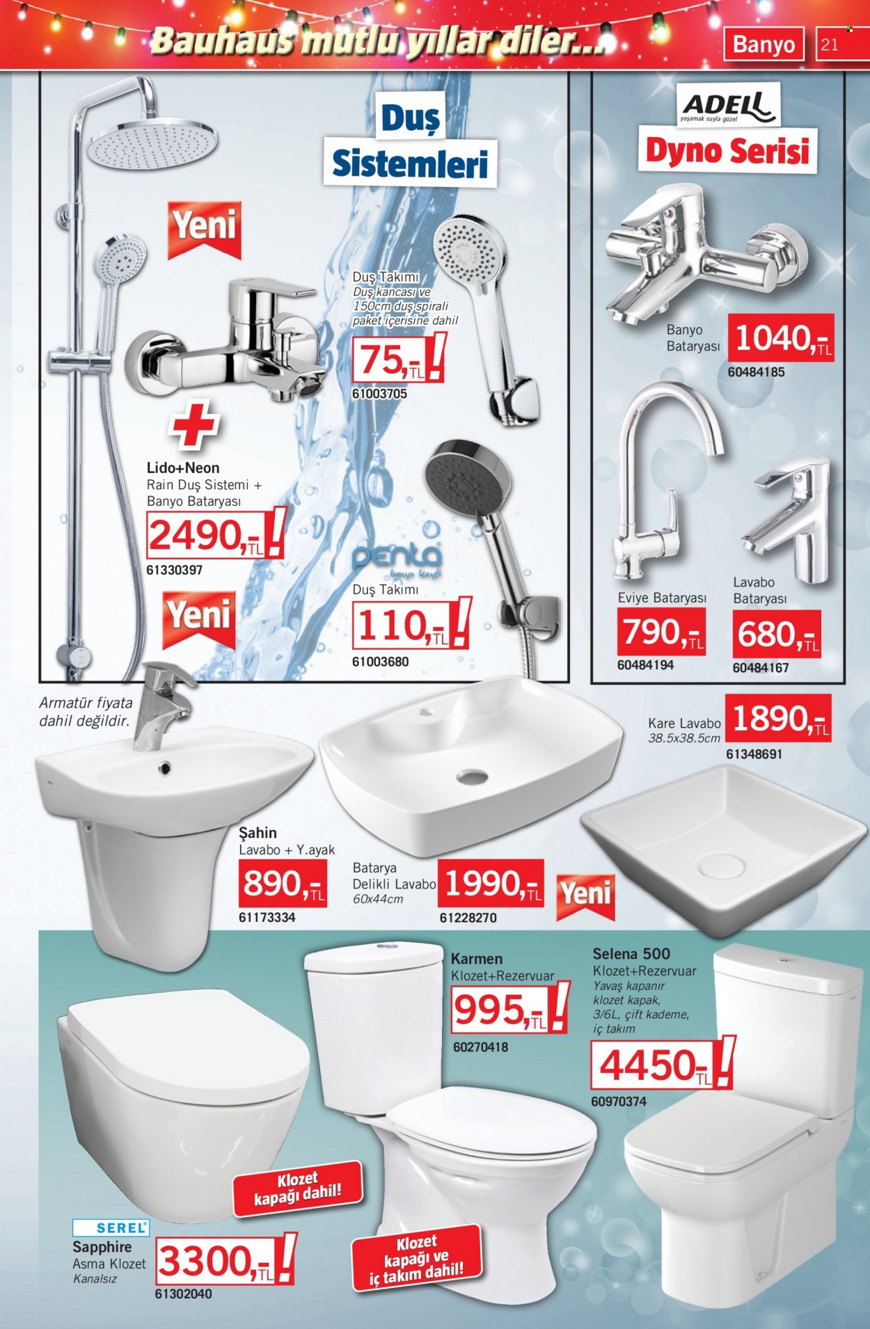 thumbnail - Bauhaus aktüel ürünler, broşür  - 12.3.2022 - 1.6.2023 - Satıştaki ürünler - lavabo bataryası, Eviye Bataryası, banyo bataryası, duş sistemleri, rezervuar. Sayfa 21.