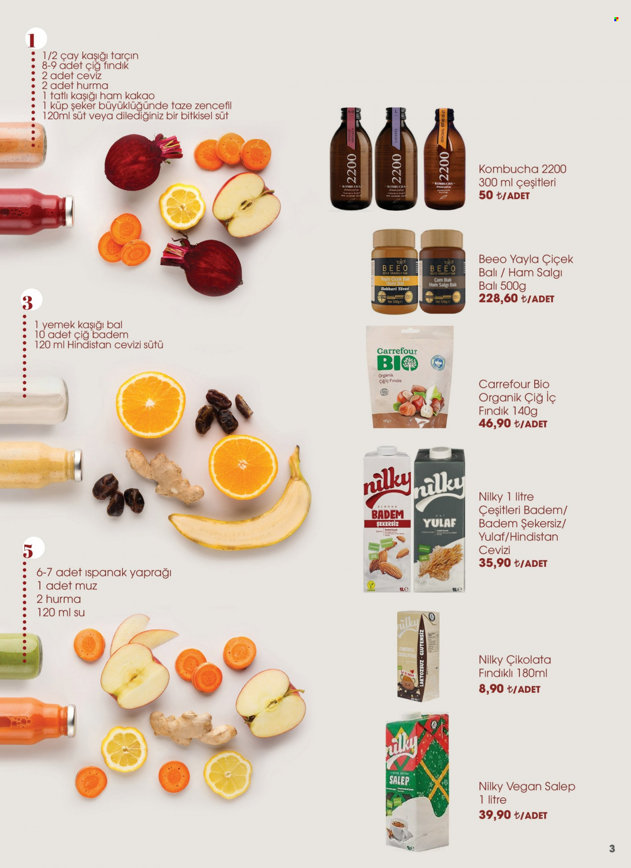 thumbnail - Carrefour Gurme aktüel ürünler, broşür  - 1.2.2023 - 1.31.2023 - Satıştaki ürünler - tatlı, ispanak, muz, süt, yayla, çikolata, zencefil, çiçek balı, kakao, şeker, çay. Sayfa 3.