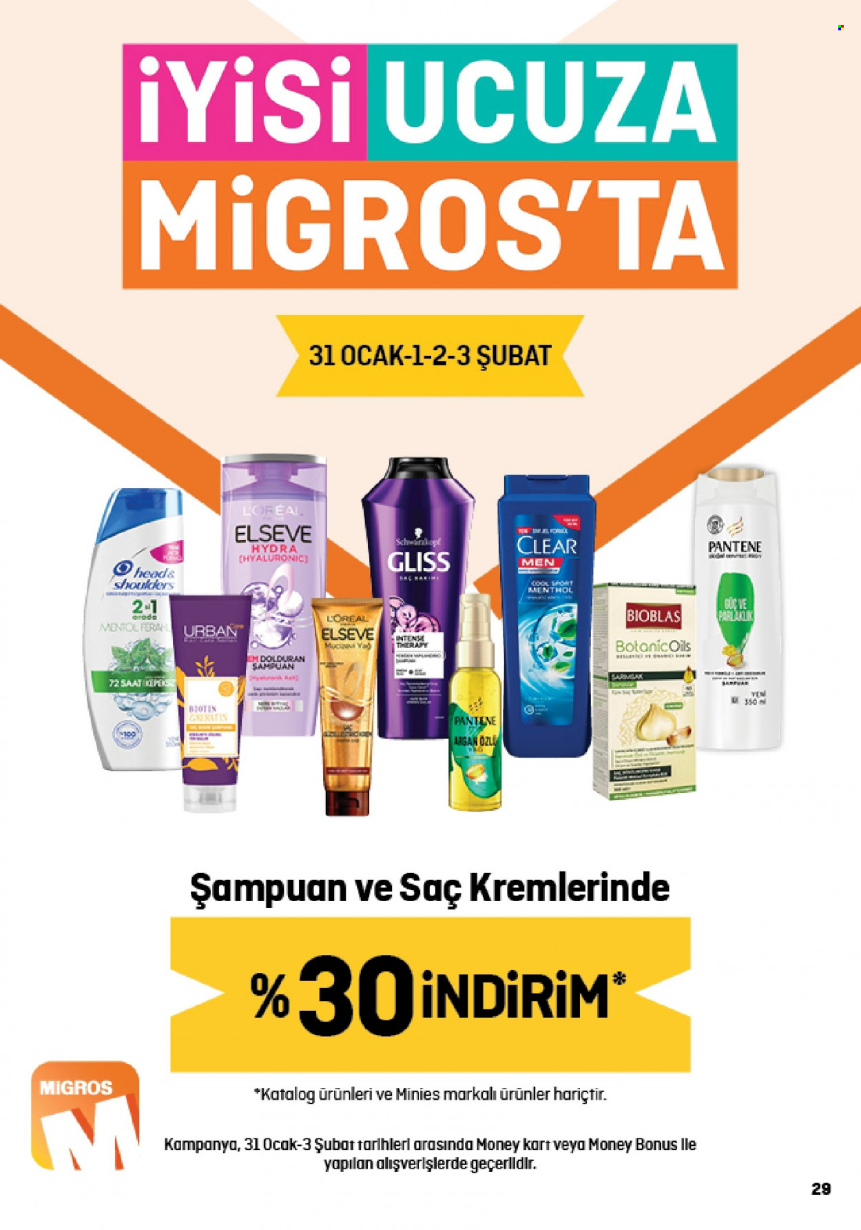 thumbnail - Migros aktüel ürünler, broşür  - 1.19.2023 - 2.1.2023 - Satıştaki ürünler - şampuan, Clear, Pantene. Sayfa 29.