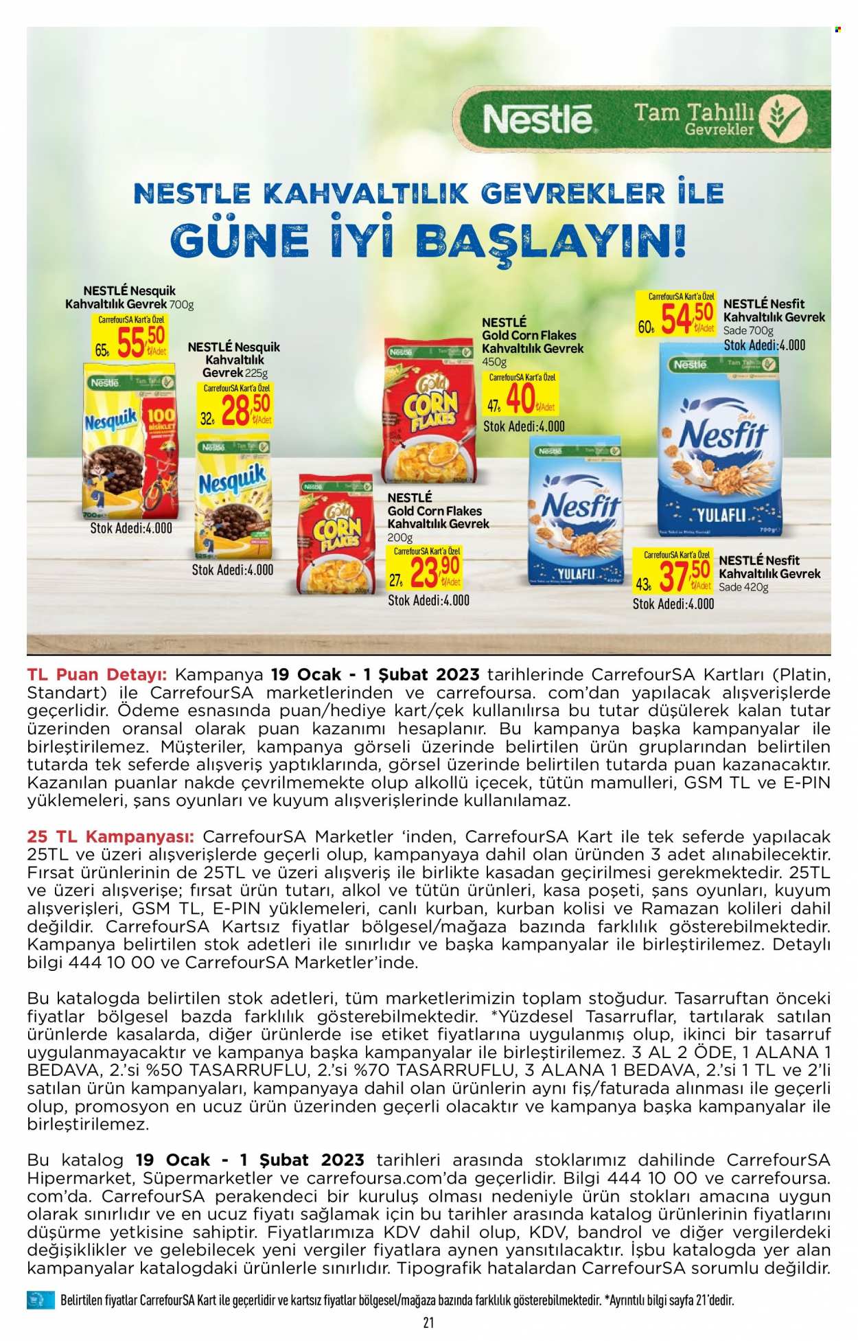 thumbnail - Carrefour aktüel ürünler, broşür  - 1.19.2023 - 2.1.2023 - Satıştaki ürünler - Nesfit, Nesquik, Nestlé, corn flakes, standart. Sayfa 21.