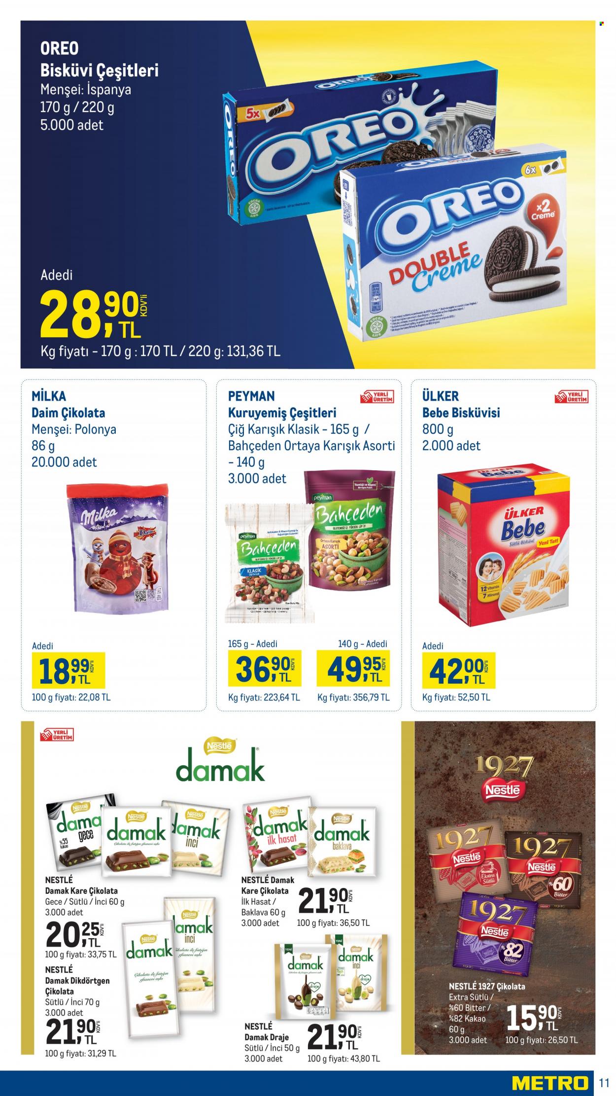 thumbnail - Metro aktüel ürünler, broşür  - 1.26.2023 - 2.8.2023 - Satıştaki ürünler - Milka, çikolata, Ülker, Nestlé, bisküvi. Sayfa 11.