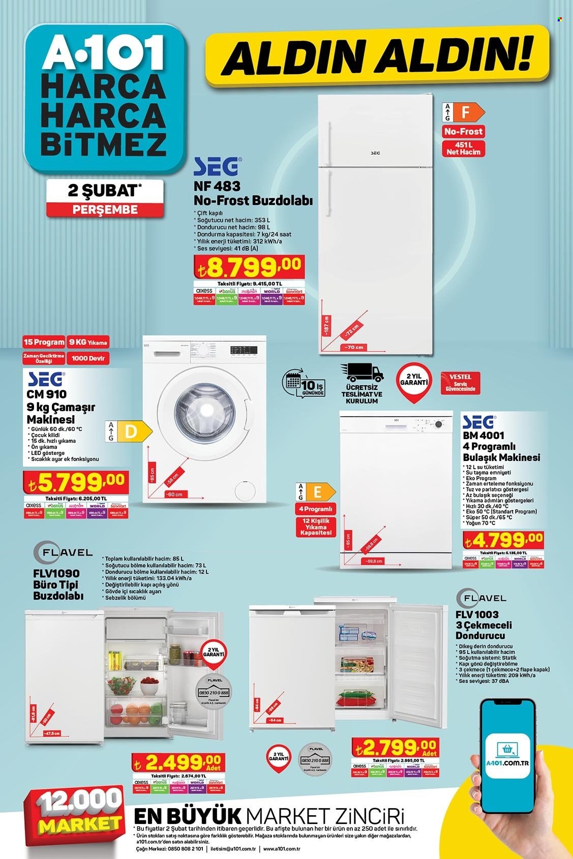 thumbnail - A101 aktüel ürünler, broşür  - 2.2.2023 - 2.11.2023 - Satıştaki ürünler - bulaşık makinesi, çamaşır makinesi, saat, derin dondurucu, dondurucu, standart. Sayfa 3.