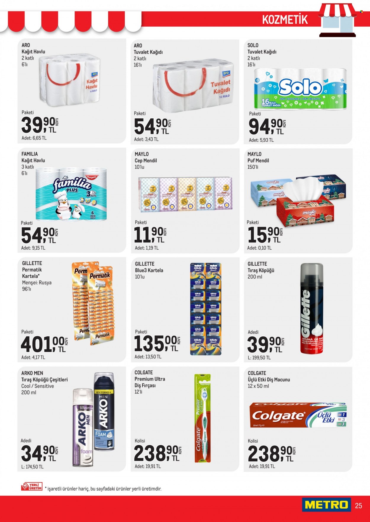 thumbnail - Metro aktüel ürünler, broşür  - 2.1.2023 - 2.14.2023 - Satıştaki ürünler - tıraş köpüğü, Colgate, diş fırçası, diş macunu, Gillette, fırça. Sayfa 25.