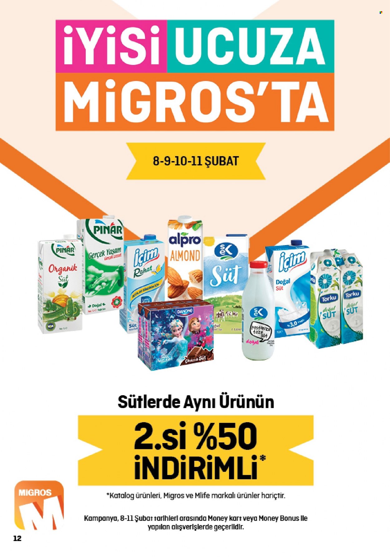 thumbnail - Migros aktüel ürünler, broşür  - 2.2.2023 - 2.15.2023 - Satıştaki ürünler - Pınar, Içim, Danone, Alpro, süt, Torku. Sayfa 12.