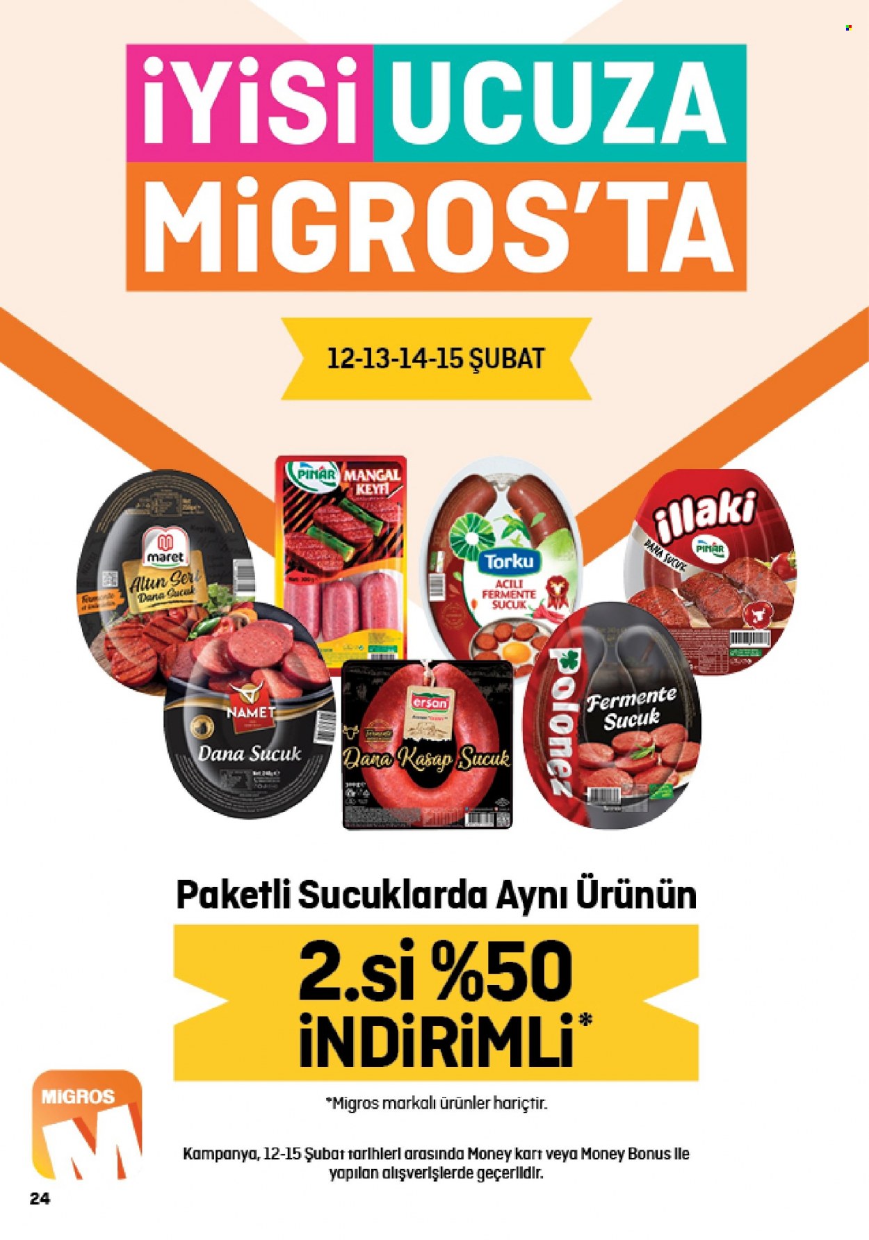 thumbnail - Migros aktüel ürünler, broşür  - 2.2.2023 - 2.15.2023 - Satıştaki ürünler - Pınar, Polonez, Fermente Sucuk, sucuk, Torku. Sayfa 24.