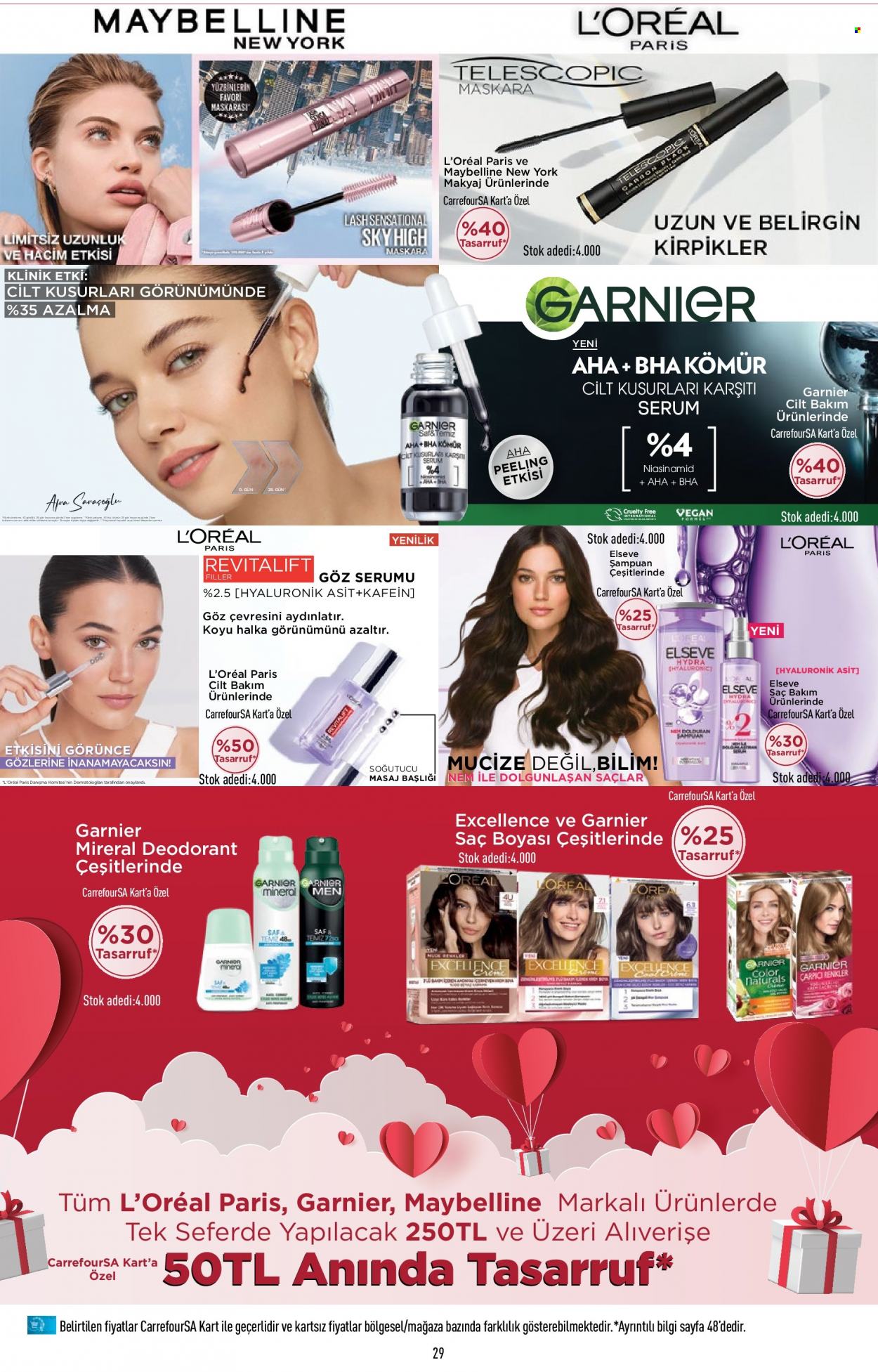 thumbnail - Carrefour aktüel ürünler, broşür  - 2.2.2023 - 2.15.2023 - Satıştaki ürünler - şampuan, serum, L’Oréal, Garnier, saç boyası, deodorant. Sayfa 29.