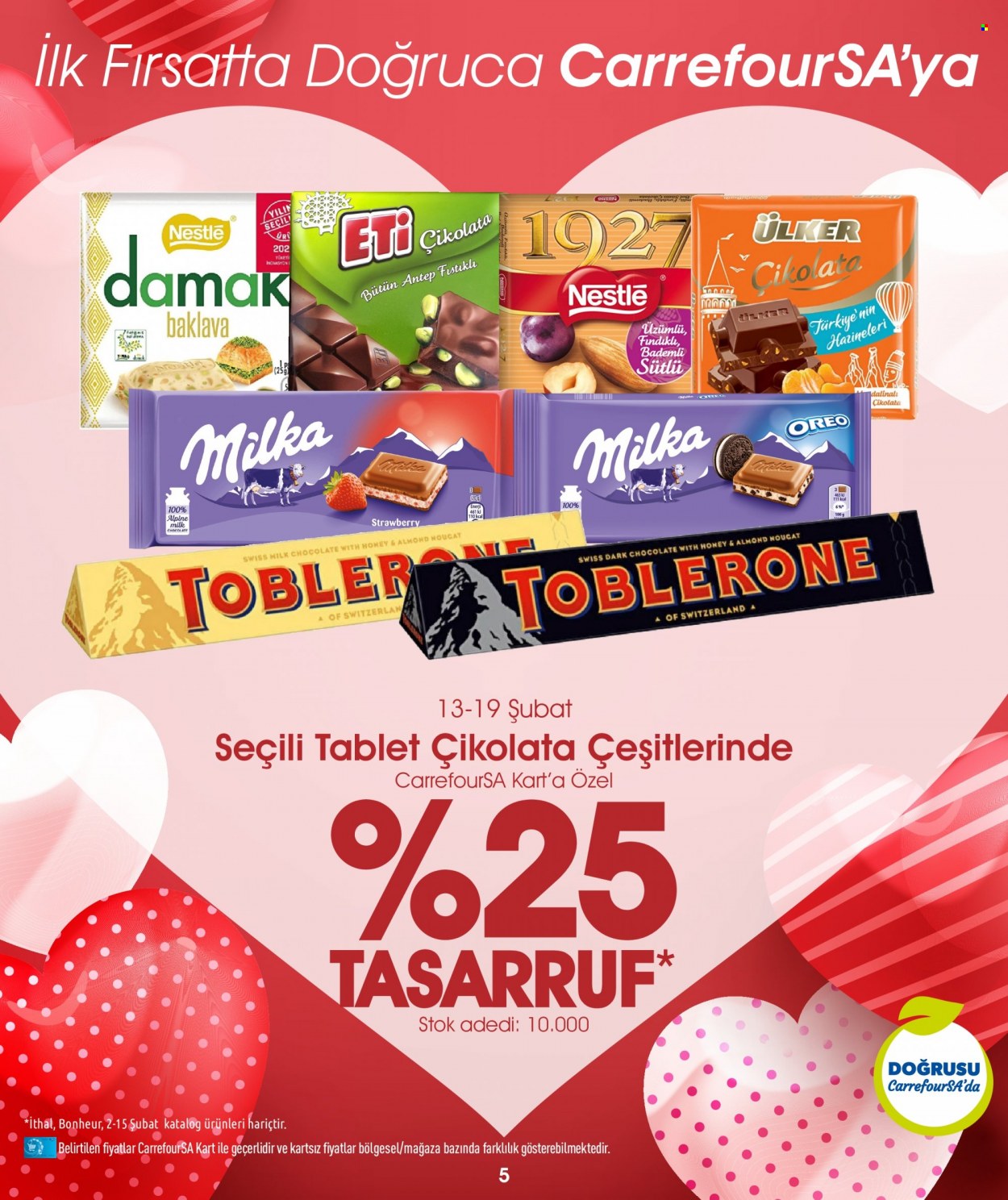 thumbnail - Carrefour aktüel ürünler, broşür  - 2.4.2023 - 2.14.2023 - Satıştaki ürünler - Milka, Toblerone, çikolata, Ülker, Nestlé. Sayfa 5.