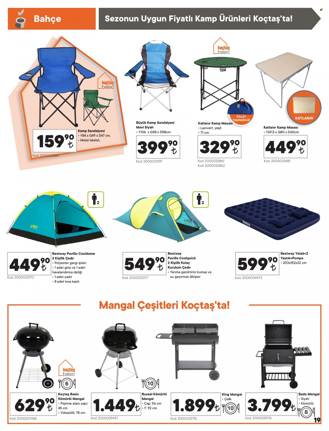 thumbnail - Koçtaş aktüel ürünler, broşür  - 3.9.2023 - 4.12.2023 - Satıştaki ürünler - çadırlar, kamp sandalyesi. Sayfa 19.