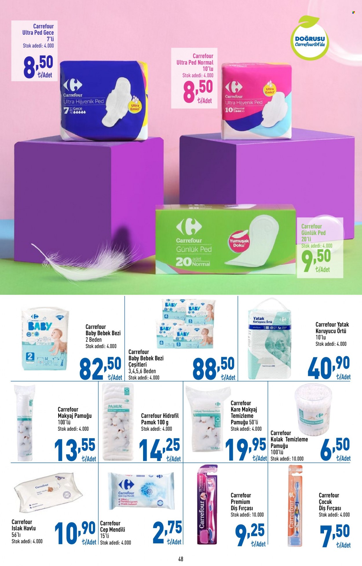 thumbnail - Carrefour aktüel ürünler, broşür  - 3.13.2023 - 3.29.2023 - Satıştaki ürünler - bebek bezi, islak havlu, diş fırçası, fırça. Sayfa 48.