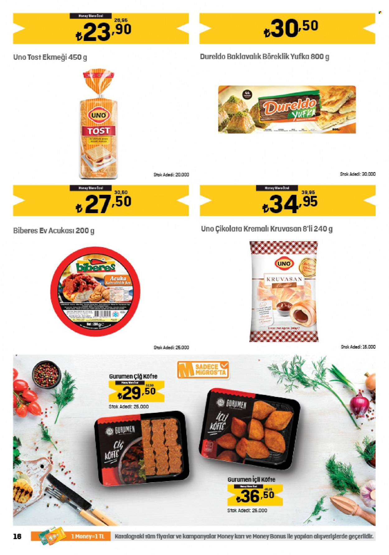 thumbnail - Migros aktüel ürünler, broşür  - 3.16.2023 - 4.5.2023 - Satıştaki ürünler - çiğköfte, köfte, tost ekmeği. Sayfa 16.