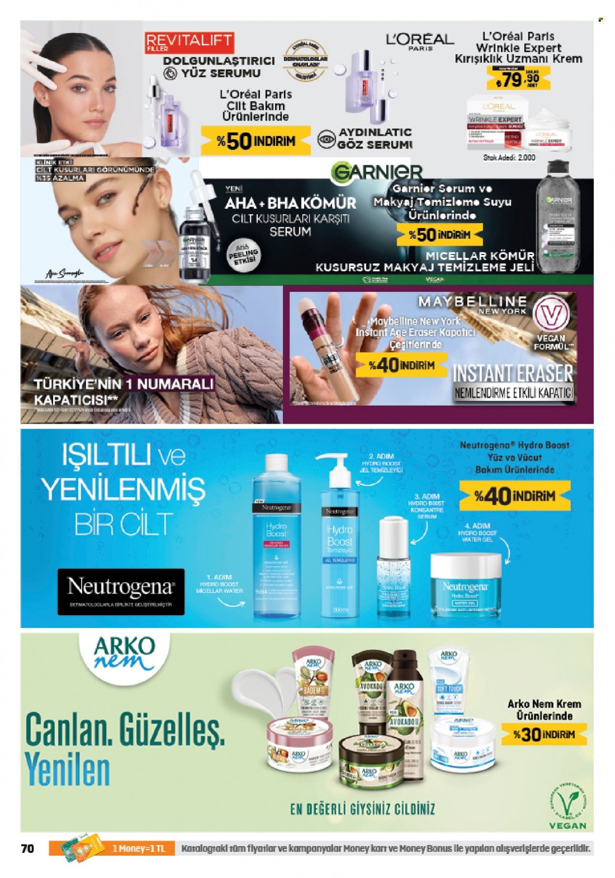 thumbnail - Migros aktüel ürünler, broşür  - 3.16.2023 - 4.5.2023 - Satıştaki ürünler - L’Oréal, serum, temizleme jeli, Neutrogena, Garnier, Maybelline, kapatıcı. Sayfa 70.