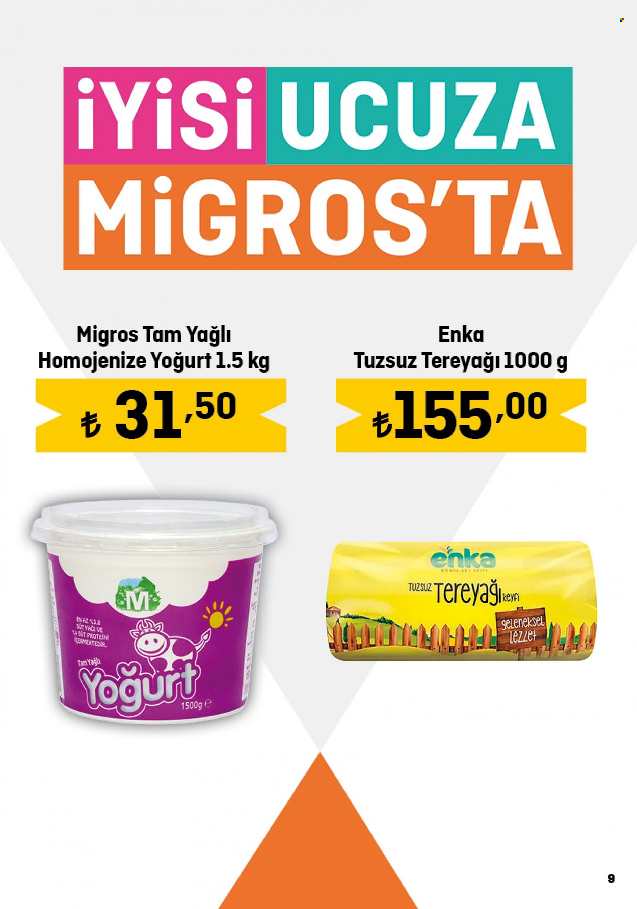 thumbnail - Migros aktüel ürünler, broşür  - 3.16.2023 - 4.5.2023 - Satıştaki ürünler - yoğurt, süt, tereyağı. Sayfa 9.