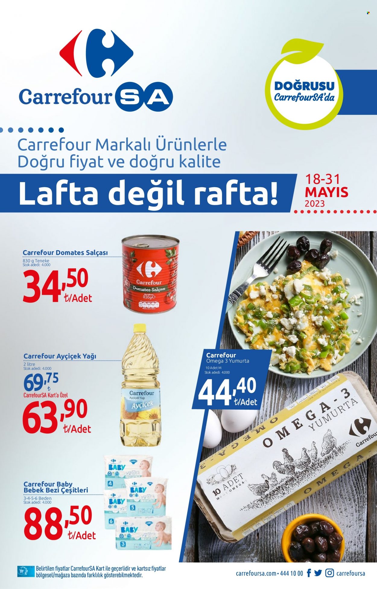 thumbnail - Carrefour aktüel ürünler, broşür  - 5.18.2023 - 5.31.2023 - Satıştaki ürünler - ayçiçek yağı, yağı, yumurta, bebek bezi, Omega-3. Sayfa 1.