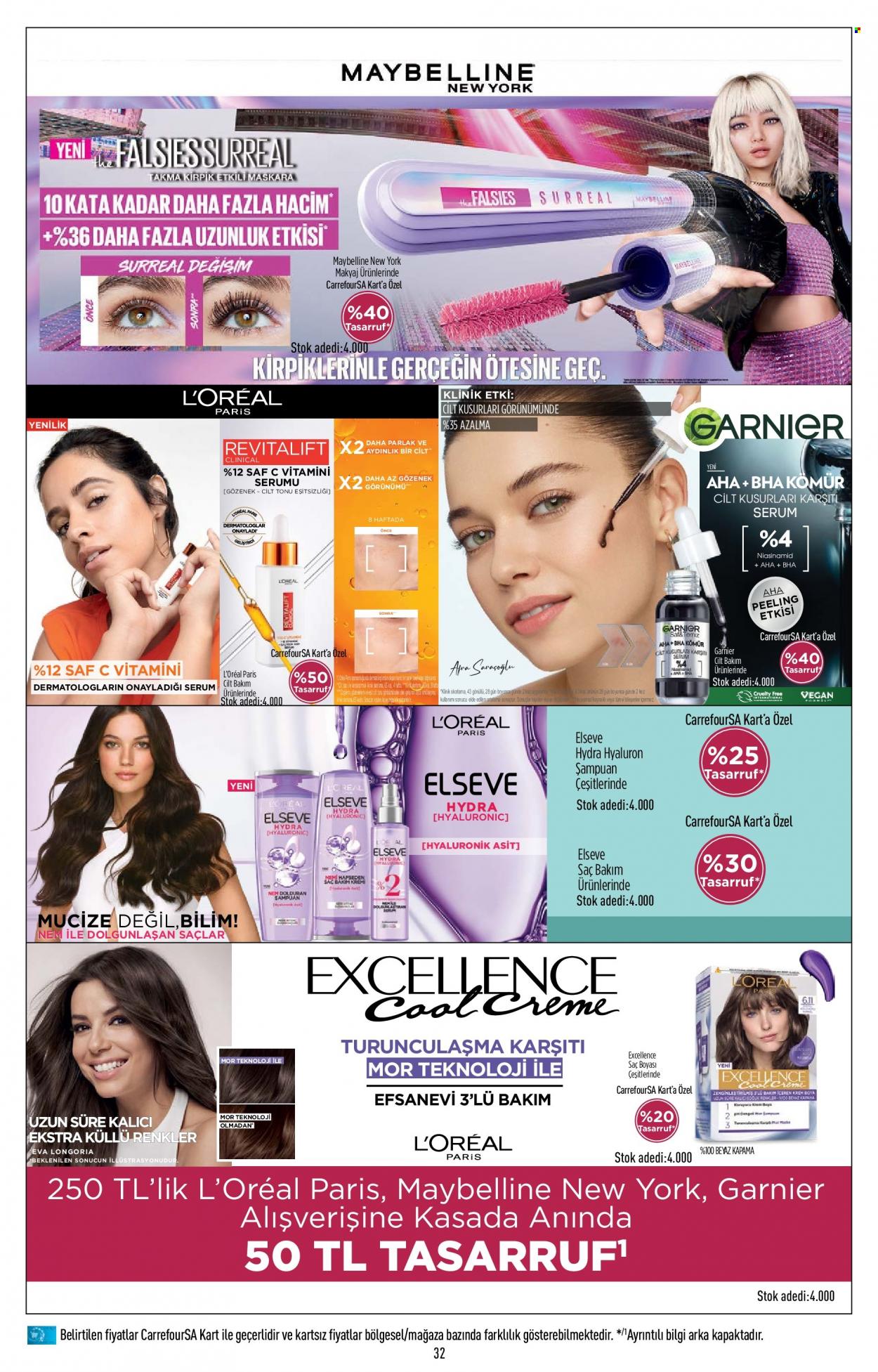 thumbnail - Carrefour aktüel ürünler, broşür  - 5.18.2023 - 5.31.2023 - Satıştaki ürünler - şampuan, L’Oréal, Garnier, saç boyası, Maybelline. Sayfa 32.