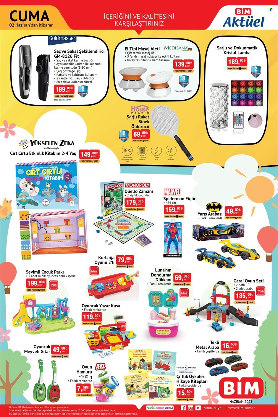 thumbnail - BİM aktüel ürünler, broşür  - 6.2.2023 - 6.11.2023 - Satıştaki ürünler - oyuncak, dondurma, gitar, adaptör, Spider, lamba. Sayfa 2.