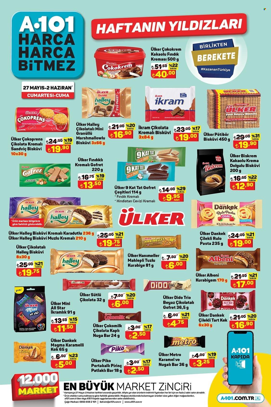 thumbnail - A101 aktüel ürünler, broşür  - 5.27.2023 - 6.2.2023 - Satıştaki ürünler - kek, çikolata, Ülker, nuga, bisküvi, gofret, ülker çokokrem, Çokokrem. Sayfa 2.