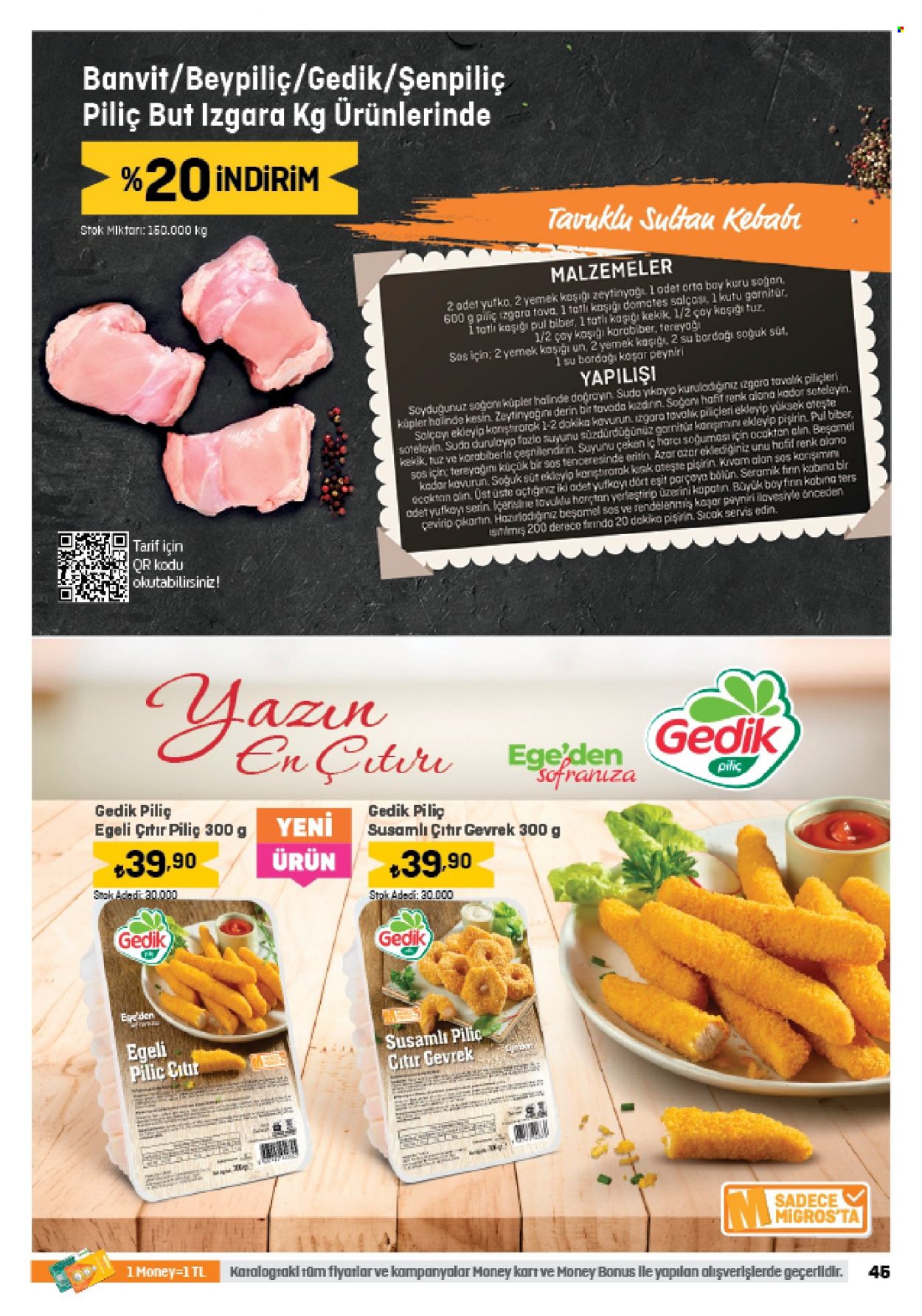 thumbnail - Migros aktüel ürünler, broşür  - 6.1.2023 - 6.14.2023 - Satıştaki ürünler - tatlı, soğan, piliç, kebabı, peynir, Garnitür, biber. Sayfa 45.