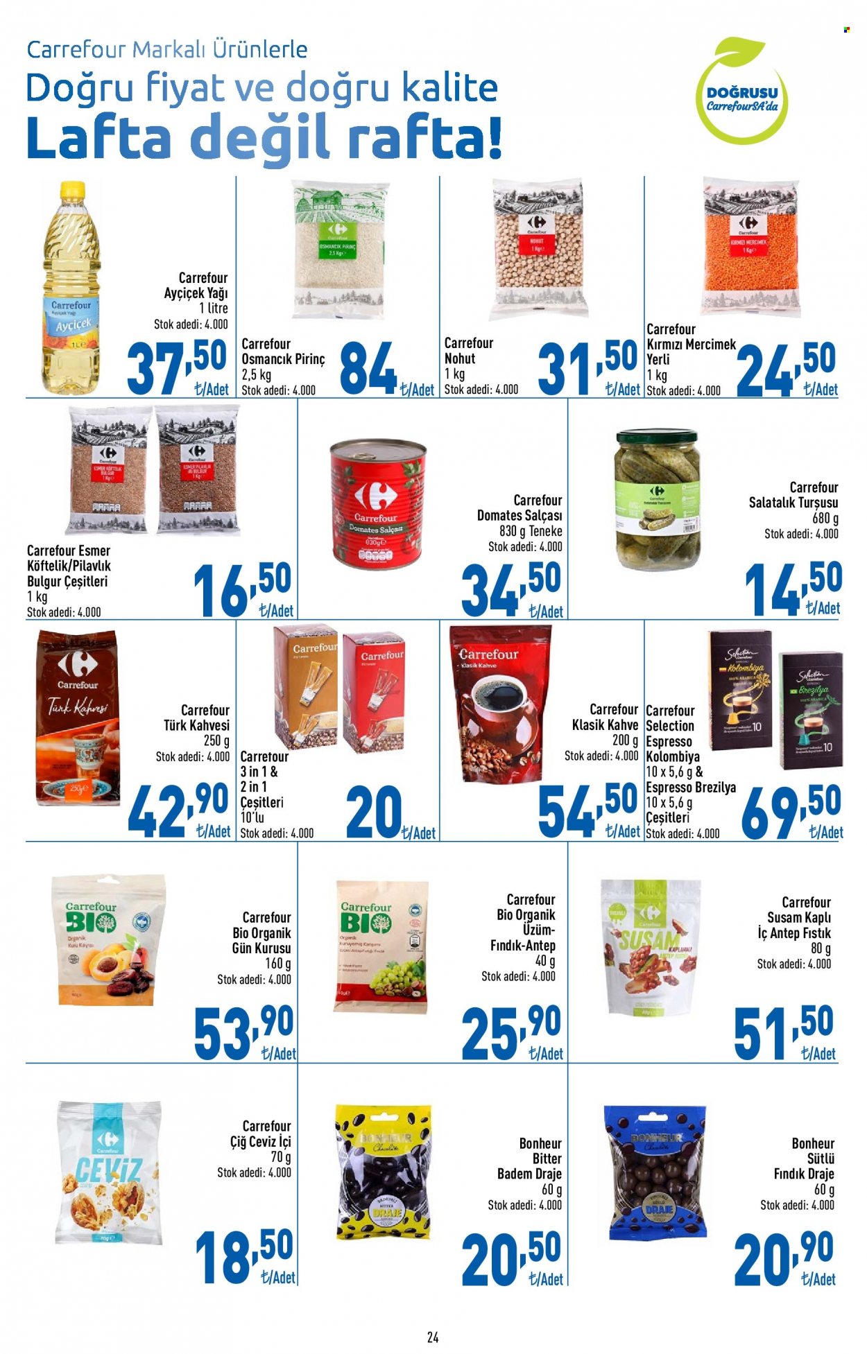 thumbnail - Carrefour aktüel ürünler, broşür  - 6.1.2023 - 6.7.2023 - Satıştaki ürünler - domates salça, salatalık turşusu, pirinç, kahve. Sayfa 24.