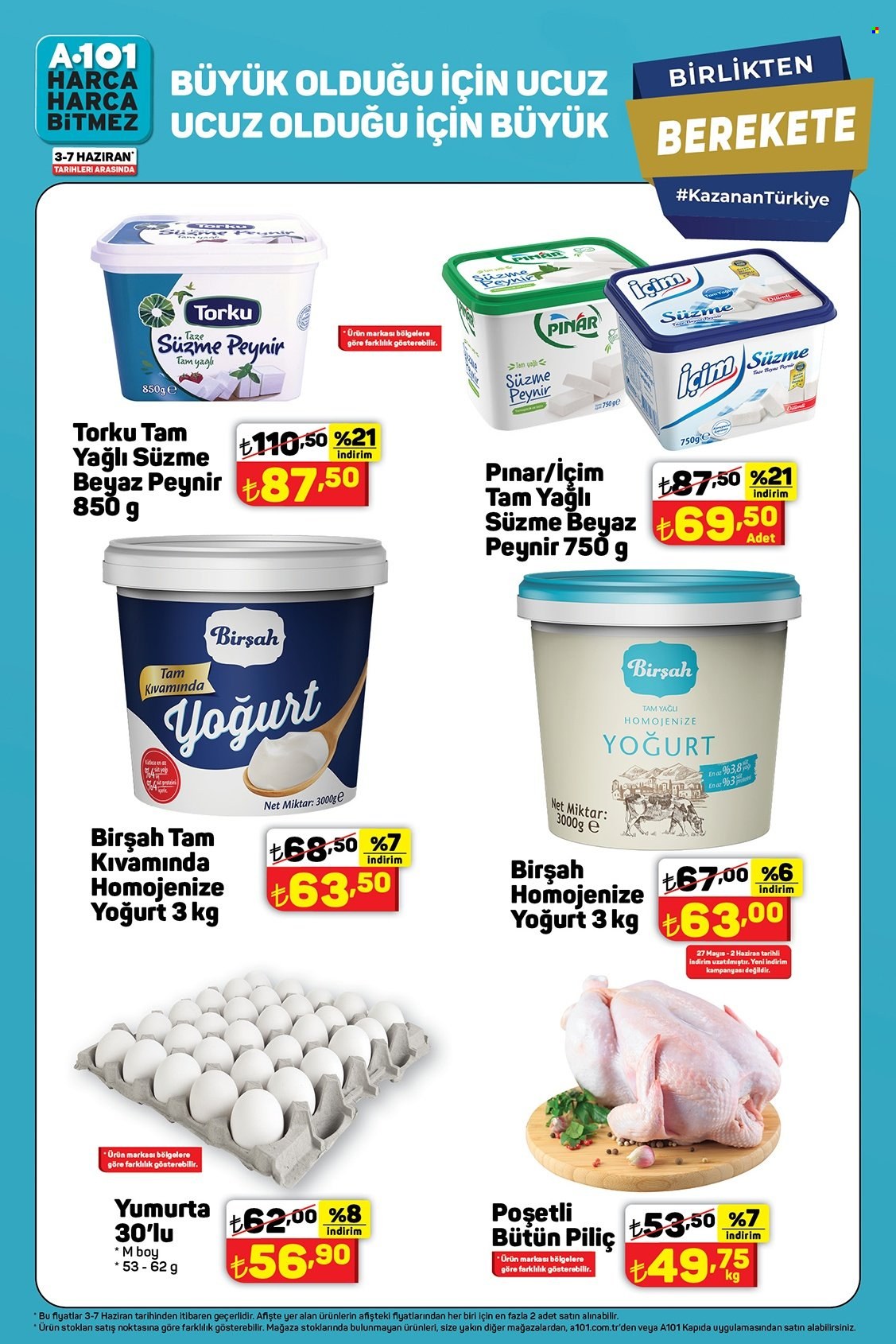 thumbnail - A101 aktüel ürünler, broşür  - 6.3.2023 - 6.16.2023 - Satıştaki ürünler - yoğurt, piliç, bütün piliç, süzme peynir, yumurta. Sayfa 1.