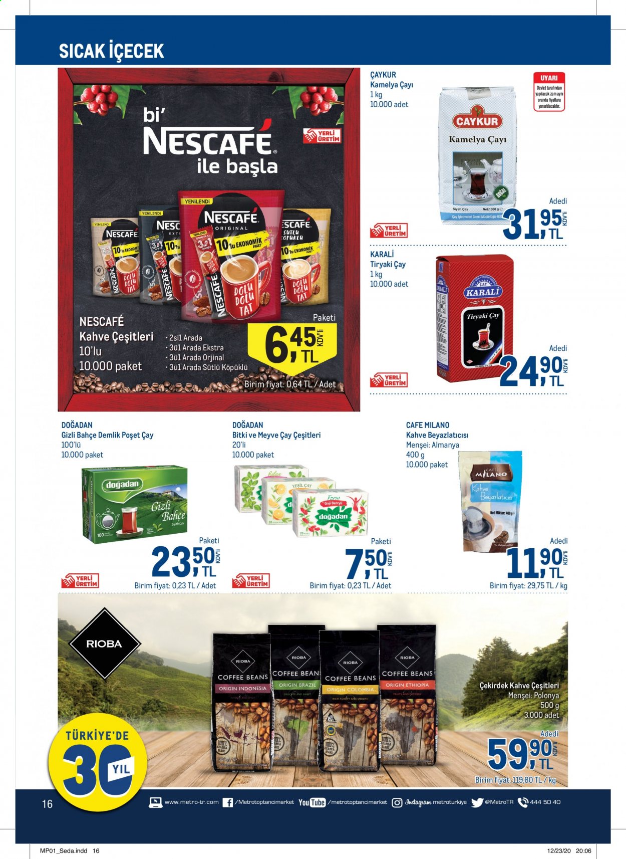 thumbnail - Metro aktüel ürünler, broşür  - 1.7.2021 - 1.20.2021 - Satıştaki ürünler - çay, Nescafe Kahve, kahve. Sayfa 16.