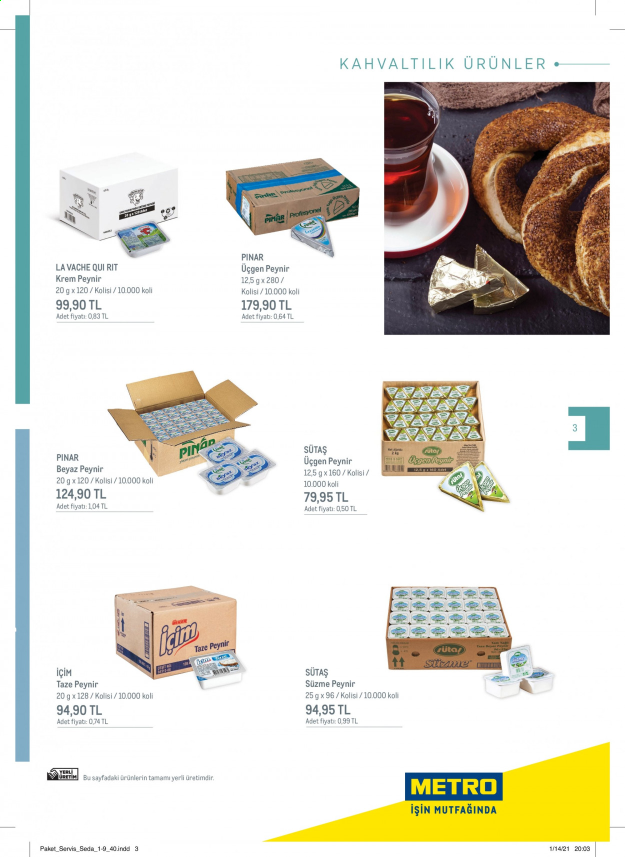thumbnail - Metro aktüel ürünler, broşür  - 2.1.2021 - 2.28.2021 - Satıştaki ürünler - Pınar, Sütas, süzme peynir, peynir, krem peynir, La Vache qui rit, Içim, beyaz peynir. Sayfa 3.
