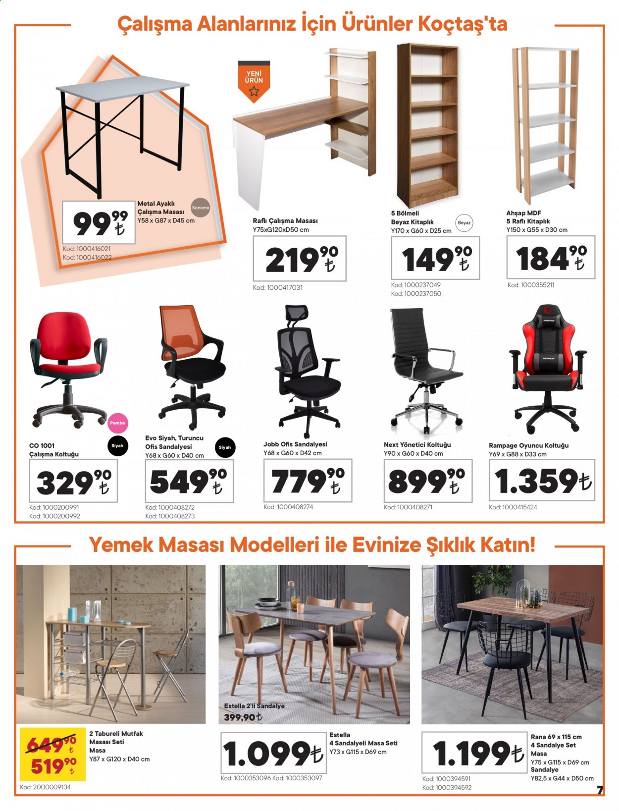 thumbnail - Koçtaş aktüel ürünler, broşür  - 2.4.2021 - 3.10.2021 - Satıştaki ürünler - çalışma masası, masa, yemek masası, mutfak masası, kitaplık, oyun koltuğu, ofis sandalyesi. Sayfa 7.