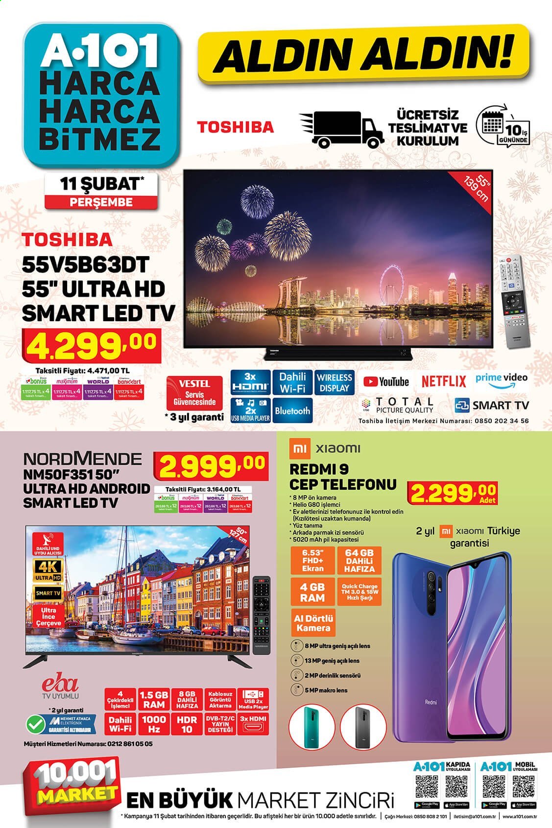 thumbnail - A101 aktüel ürünler, broşür  - Satıştaki ürünler - Smart TV, LED TV, televizyon, cep telefon. Sayfa 1.