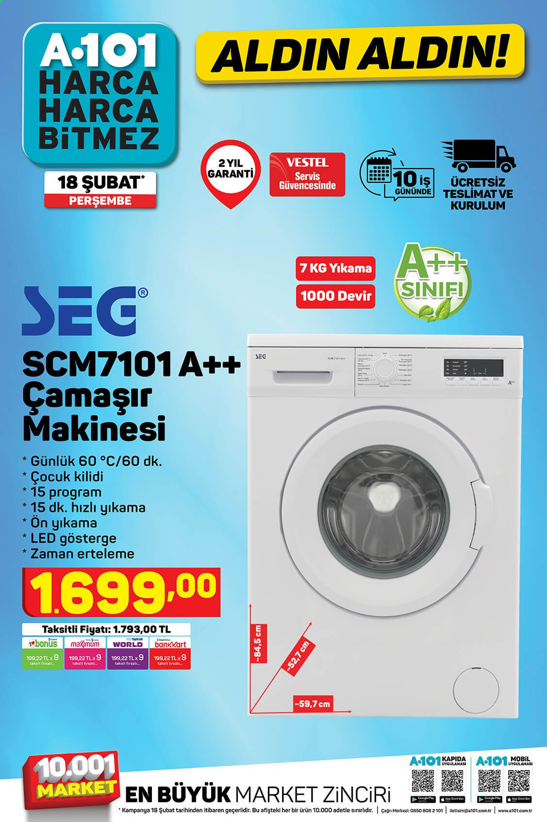 thumbnail - A101 aktüel ürünler, broşür  - 2.18.2021 - 2.24.2021 - Satıştaki ürünler - çamaşır makinesi. Sayfa 2.