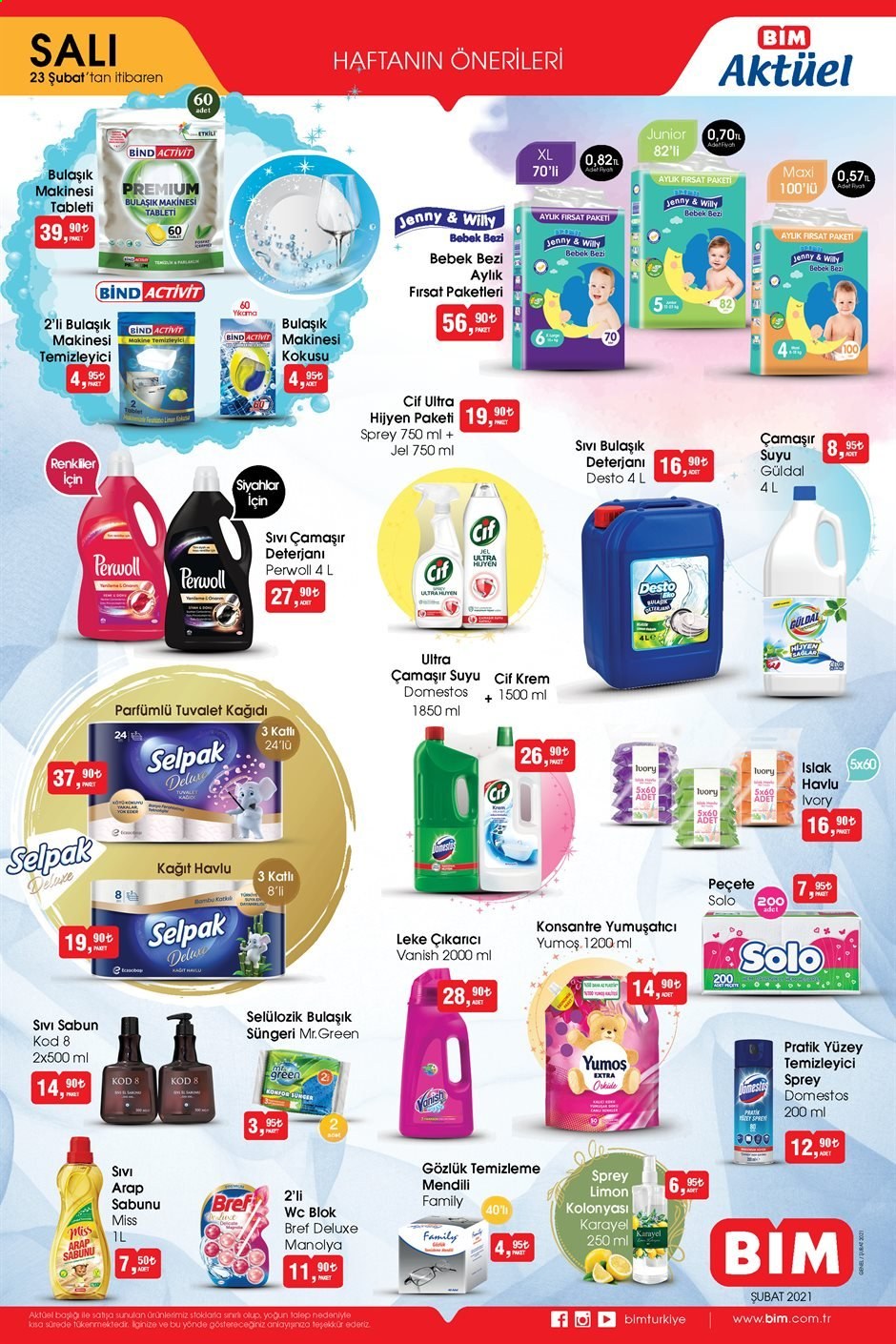 thumbnail - BİM aktüel ürünler, broşür  - 2.23.2021 - 3.1.2021 - Satıştaki ürünler - limon, bebek bezi, çamaşır deterjanı, sabun, sıvı sabunu, temizleyici. Sayfa 2.