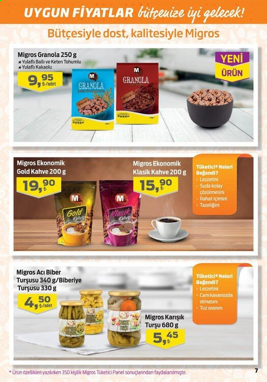 thumbnail - Migros aktüel ürünler, broşür  - 2.18.2021 - 3.3.2021 - Satıştaki ürünler - granola, biber, biberiye, kahve. Sayfa 9.