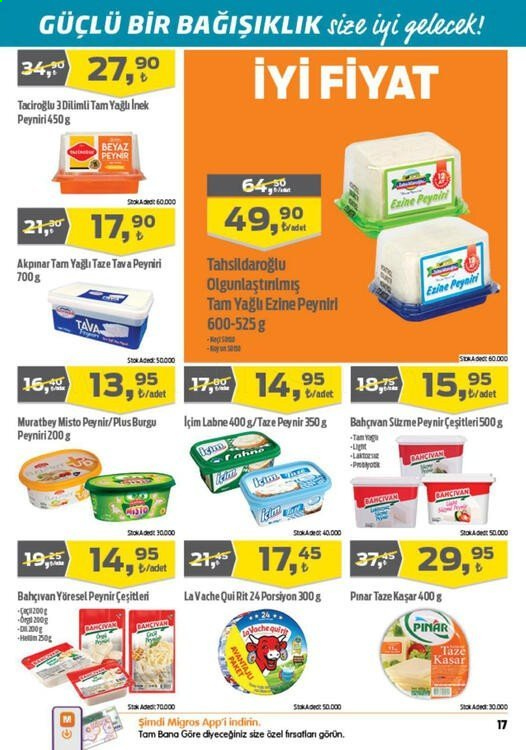 thumbnail - Migros aktüel ürünler, broşür  - 2.18.2021 - 3.3.2021 - Satıştaki ürünler - Pınar, Tahsildaroglu, peynir, Labne, Içim, beyaz peynir, Bahçivan. Sayfa 17.