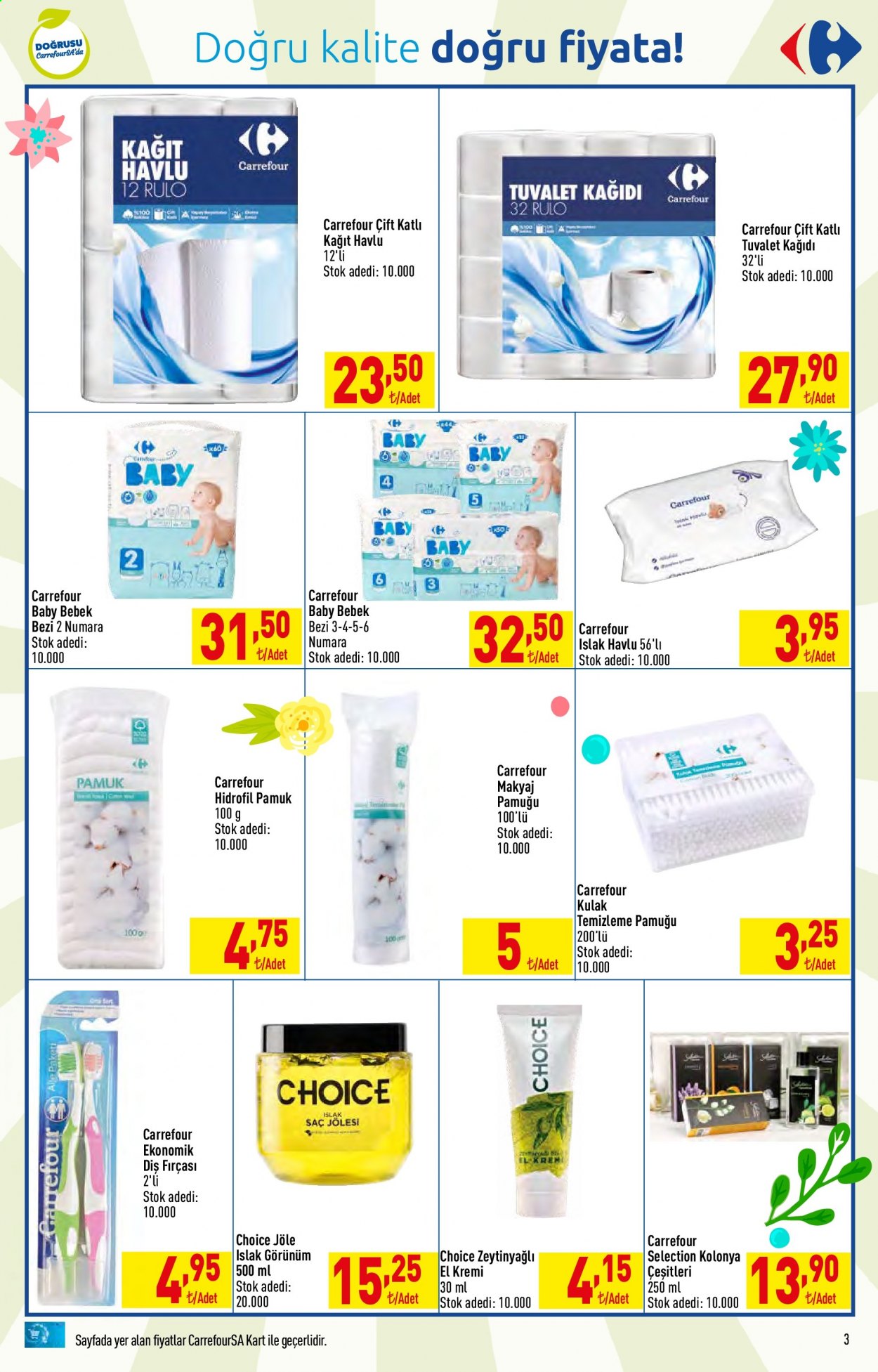 thumbnail - Carrefour aktüel ürünler, broşür  - 4.1.2021 - 4.11.2021 - Satıştaki ürünler - bebek bezi, islak havlu, diş fırçası, kremi, fırça. Sayfa 3.