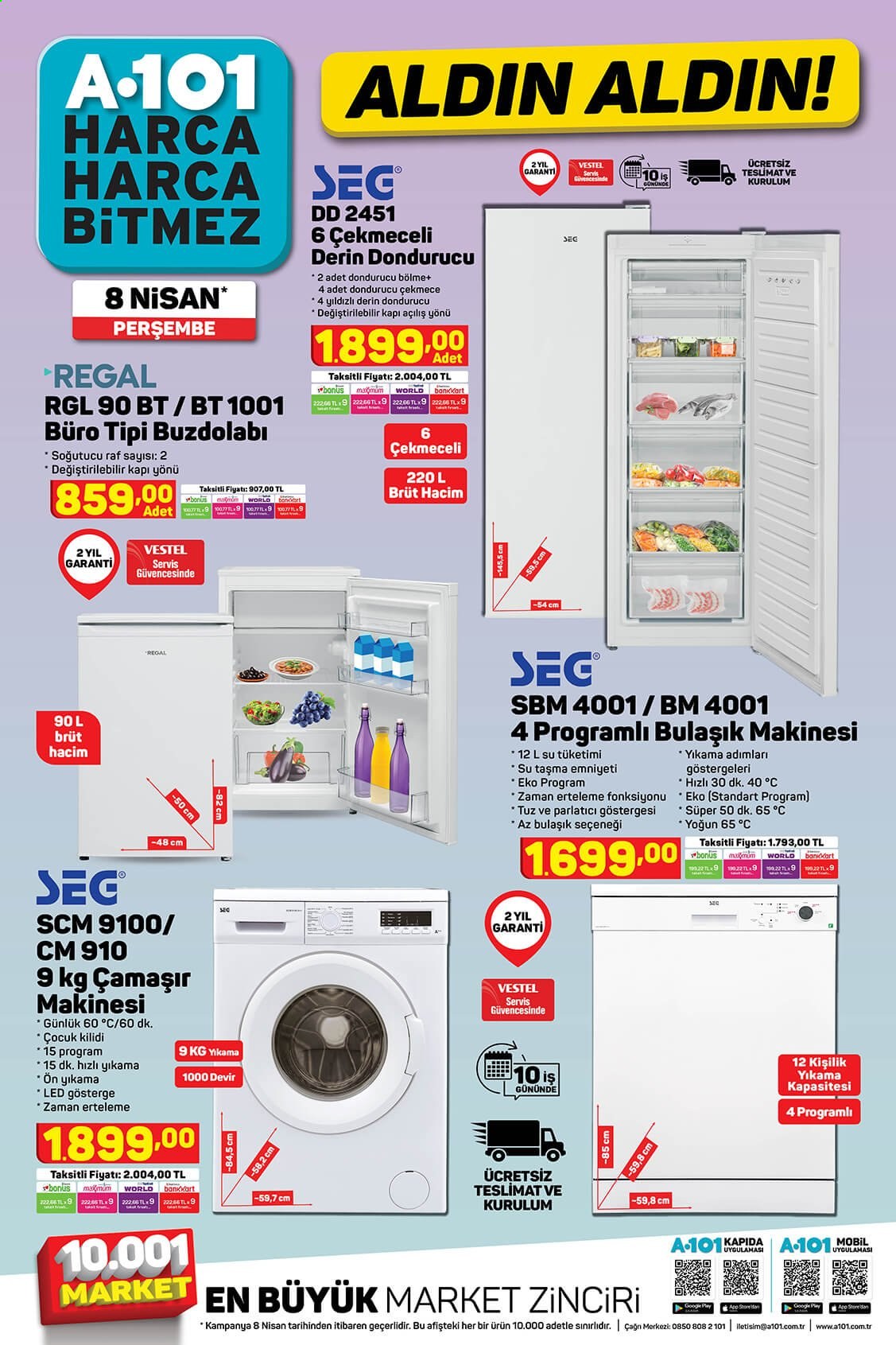 thumbnail - A101 aktüel ürünler, broşür  - 4.8.2021 - 4.16.2021 - Satıştaki ürünler - bulaşık makinesi, çamaşır makinesi, Brut, derin dondurucu, dondurucu, standart. Sayfa 2.
