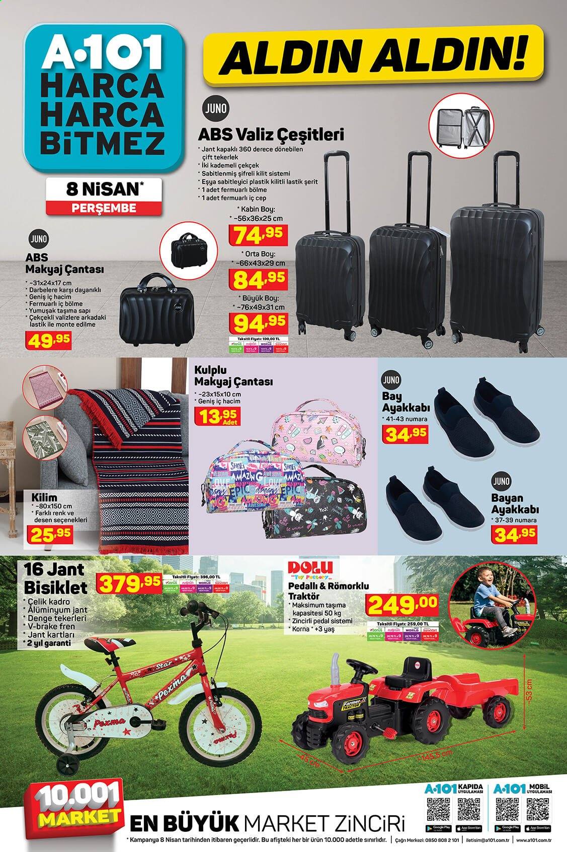 thumbnail - A101 aktüel ürünler, broşür  - 4.8.2021 - 4.16.2021 - Satıştaki ürünler - makyaj çantası, traktör. Sayfa 8.