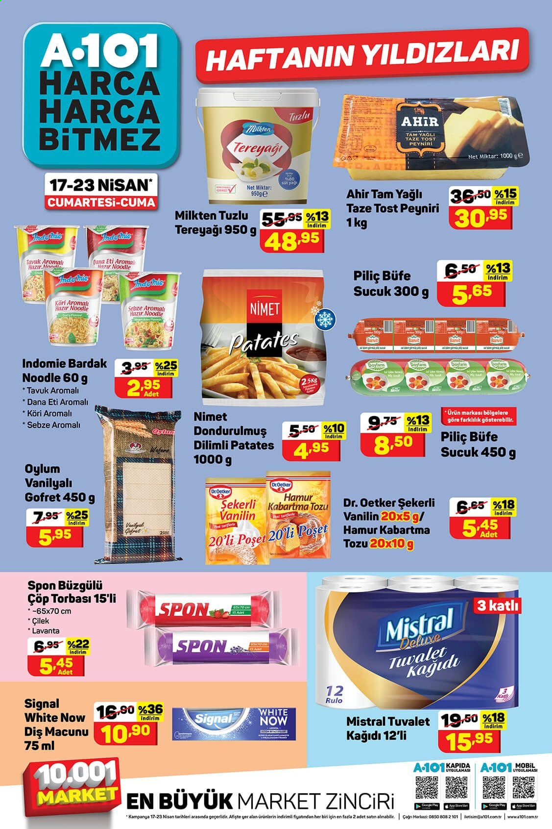 thumbnail - A101 aktüel ürünler, broşür  - 4.17.2021 - 4.23.2021 - Satıştaki ürünler - Nimet, patates, piliç, sucuk, Dr. Oetker, süt, tereyağı, diş macunu. Sayfa 1.