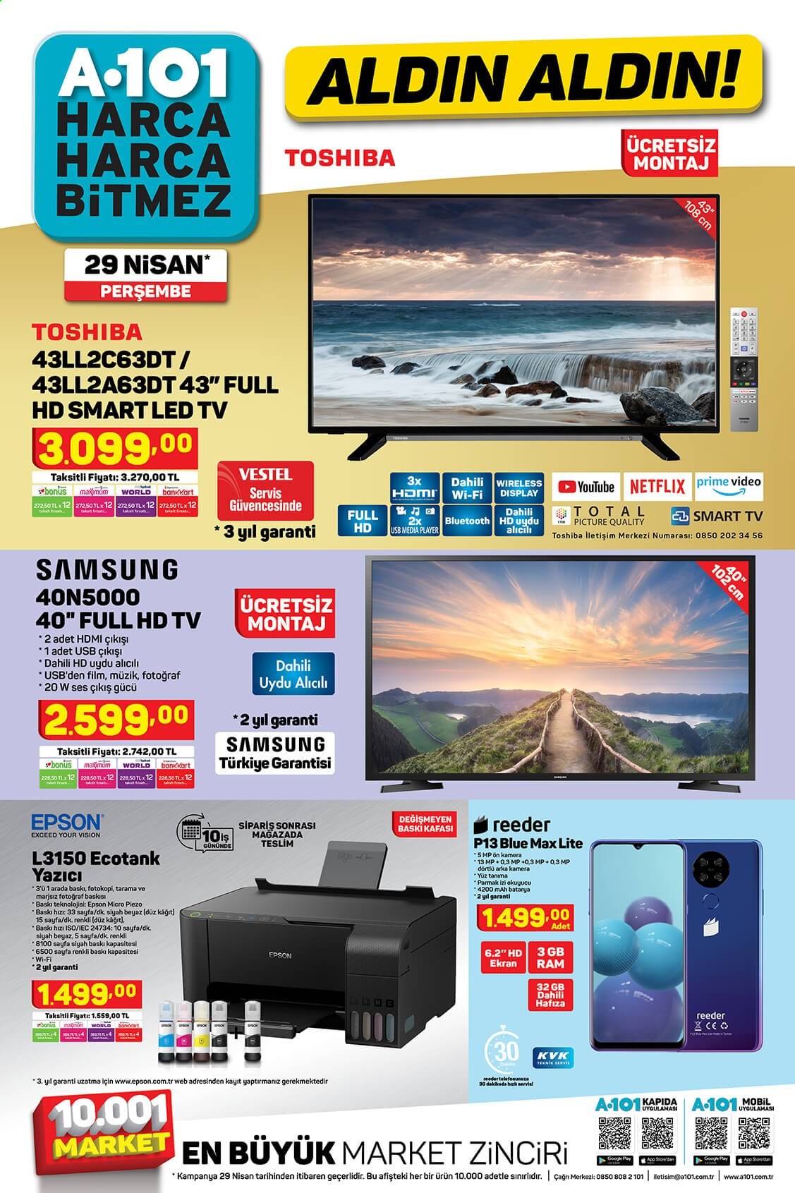 thumbnail - A101 aktüel ürünler, broşür  - 4.29.2021 - 5.5.2021 - Satıştaki ürünler - Samsung, Smart TV, LED TV, televizyon. Sayfa 1.