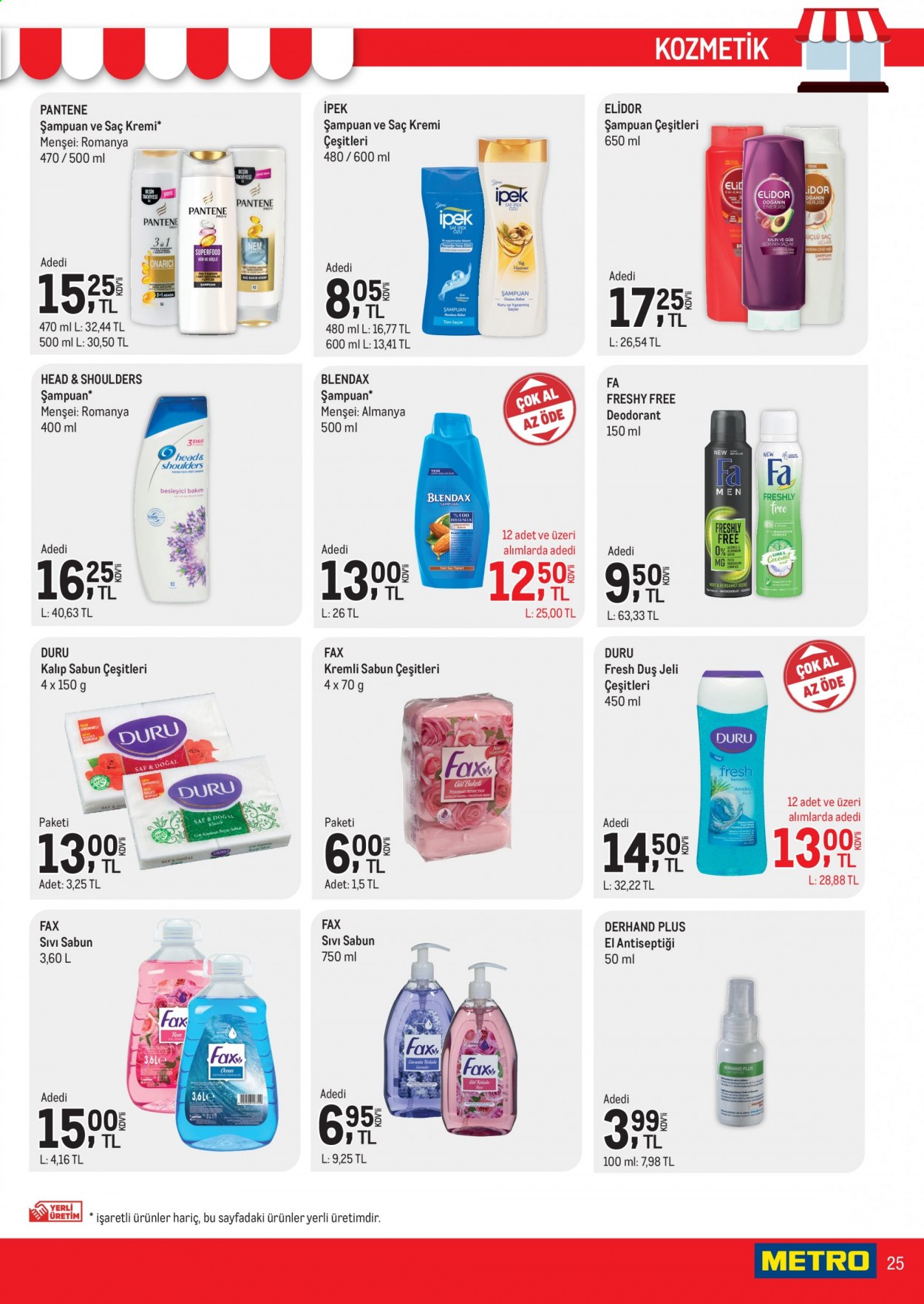 thumbnail - Metro aktüel ürünler, broşür  - 5.1.2021 - 5.17.2021 - Satıştaki ürünler - sabun, şampuan, sıvı sabunu, Head & Shoulders, duş jeli, kremi, saç kremi, Pantene, deodorant. Sayfa 25.