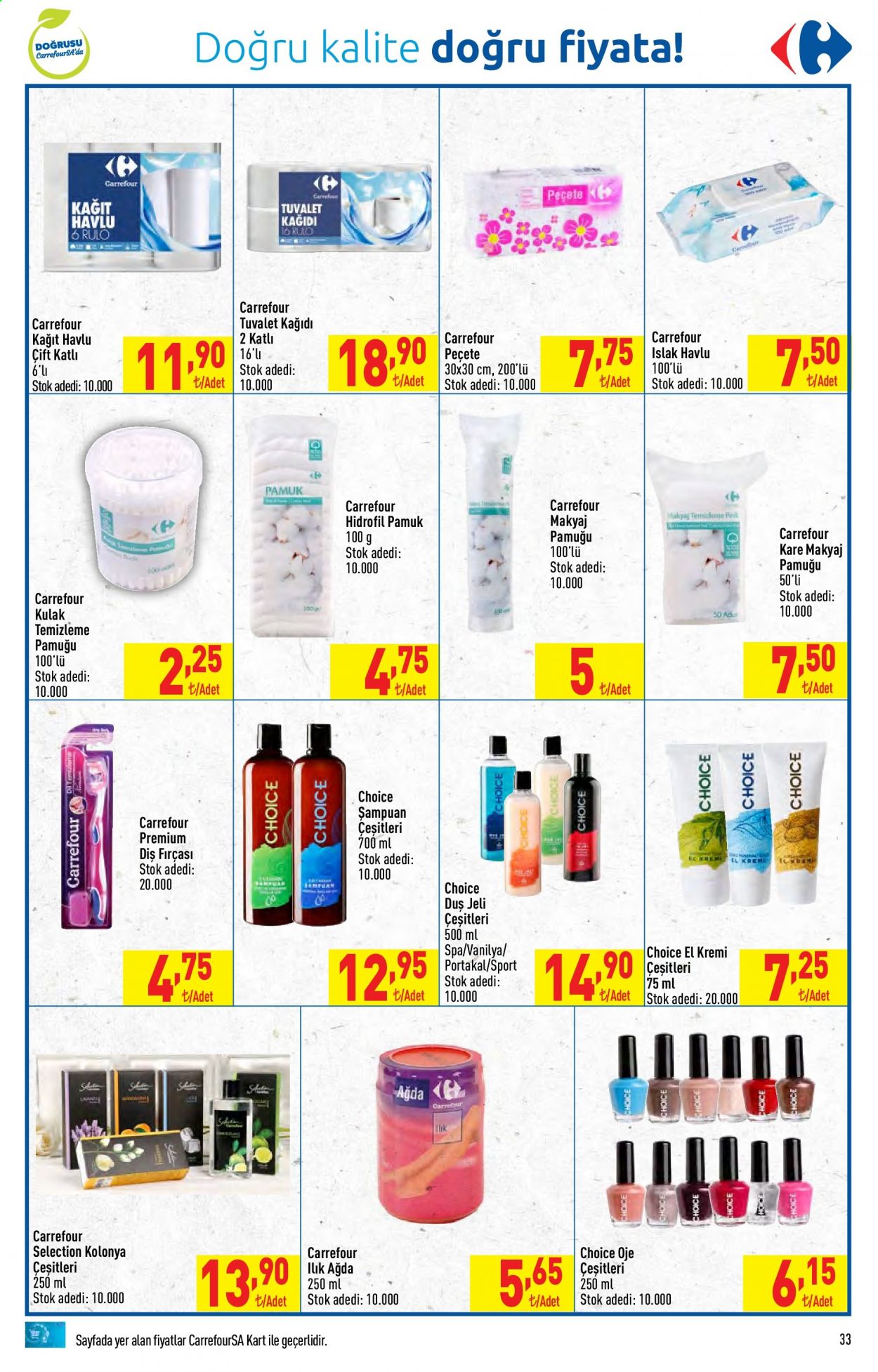 thumbnail - Carrefour aktüel ürünler, broşür  - 5.3.2021 - 5.14.2021 - Satıştaki ürünler - vanilya, islak havlu, şampuan, duş jeli, diş fırçası, kremi, ağda, fırça. Sayfa 33.
