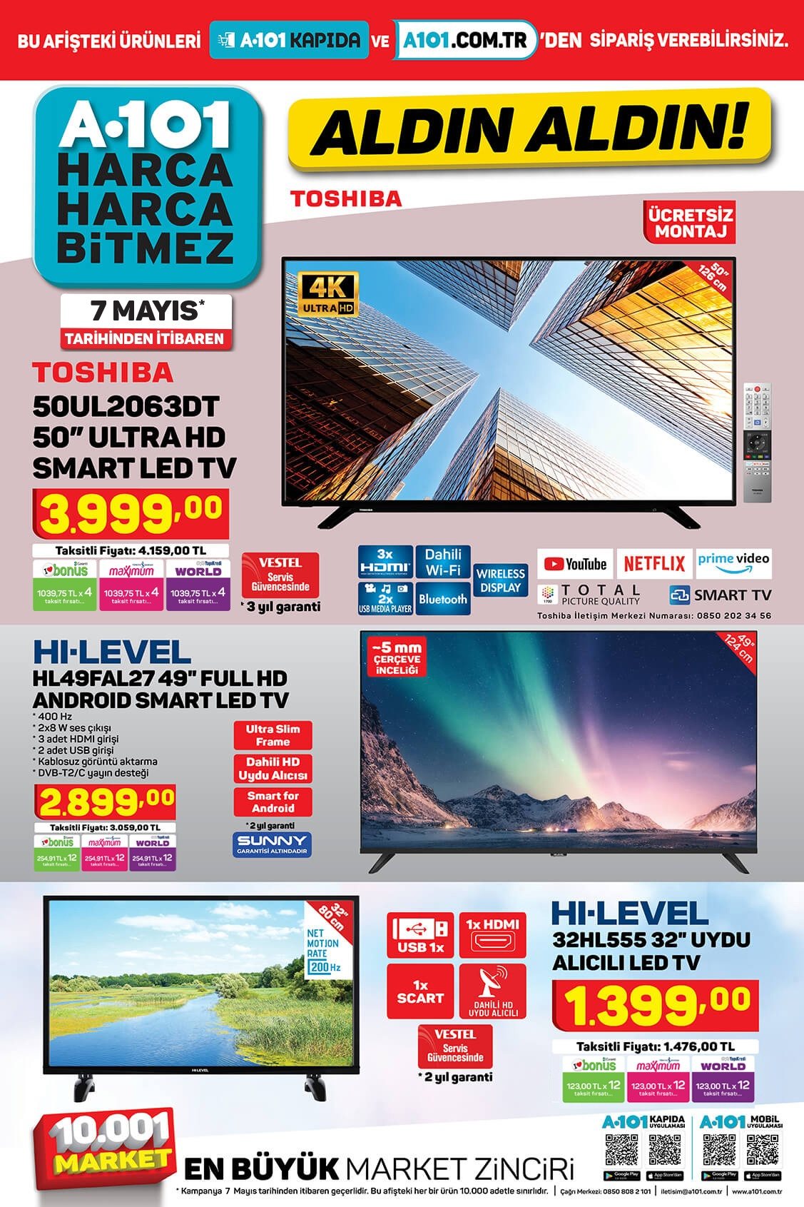 thumbnail - A101 aktüel ürünler, broşür  - 5.7.2021 - 5.22.2021 - Satıştaki ürünler - Smart TV, LED TV, televizyon. Sayfa 1.