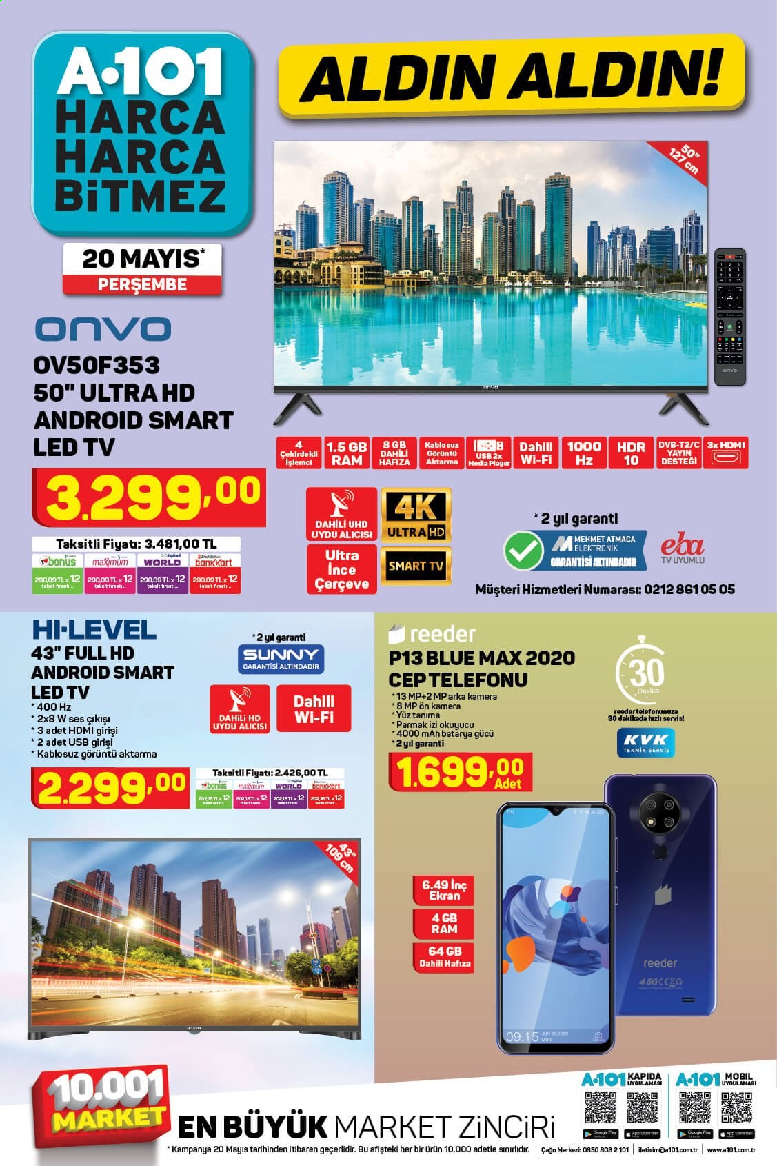 thumbnail - A101 aktüel ürünler, broşür  - 5.20.2021 - 5.30.2021 - Satıştaki ürünler - Smart TV, LED TV, televizyon. Sayfa 1.