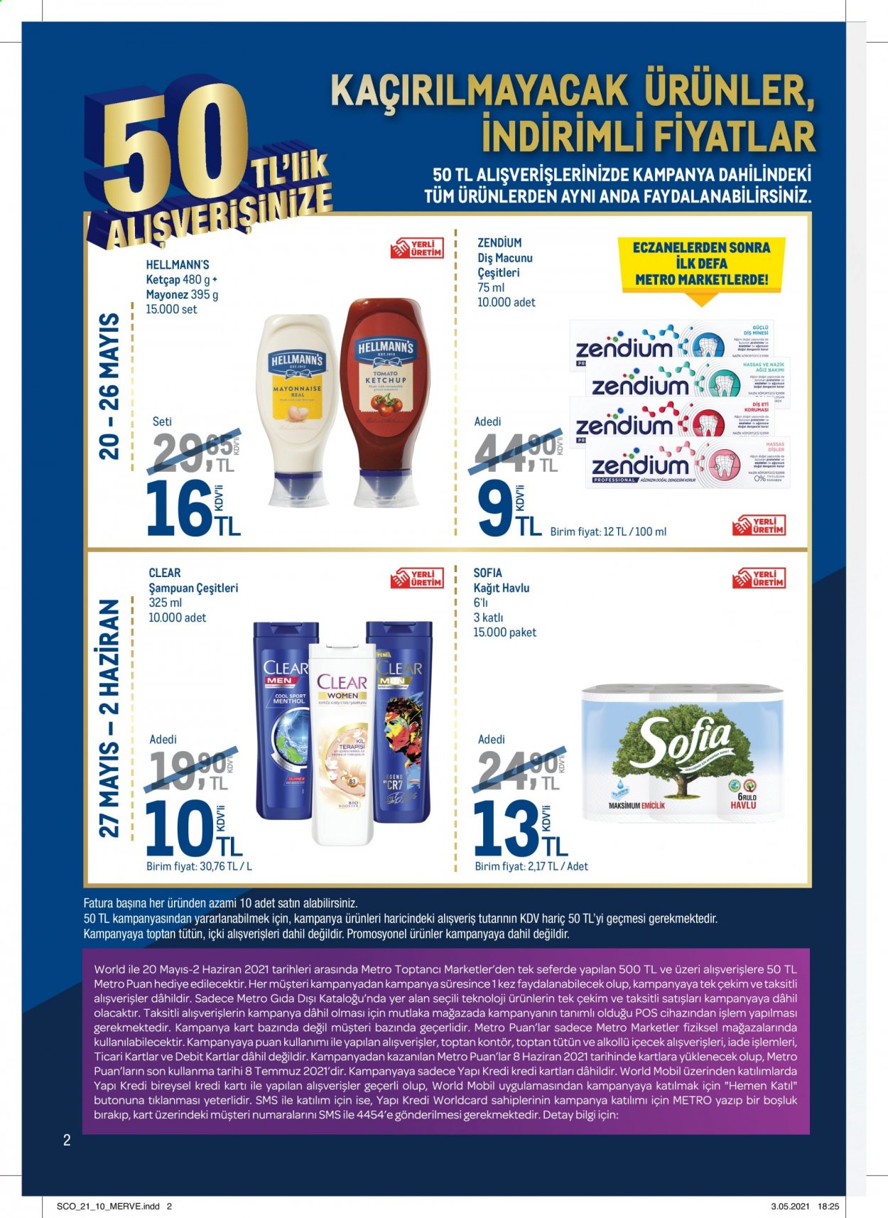 thumbnail - Metro aktüel ürünler, broşür  - 5.20.2021 - 6.2.2021 - Satıştaki ürünler - mayonez, ketçap, şampuan, Clear, diş macunu. Sayfa 2.