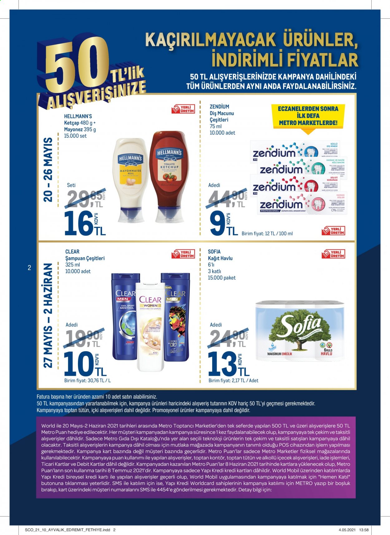 thumbnail - Metro aktüel ürünler, broşür  - 5.20.2021 - 6.2.2021 - Satıştaki ürünler - mayonez, ketçap, şampuan, Clear, diş macunu. Sayfa 2.