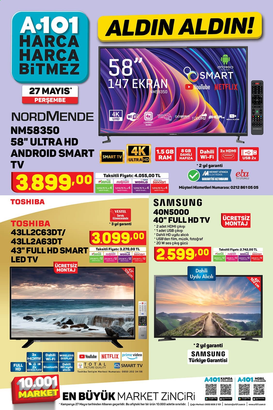 thumbnail - A101 aktüel ürünler, broşür  - 5.27.2021 - 6.4.2021 - Satıştaki ürünler - Samsung, Smart TV, LED TV, televizyon. Sayfa 1.